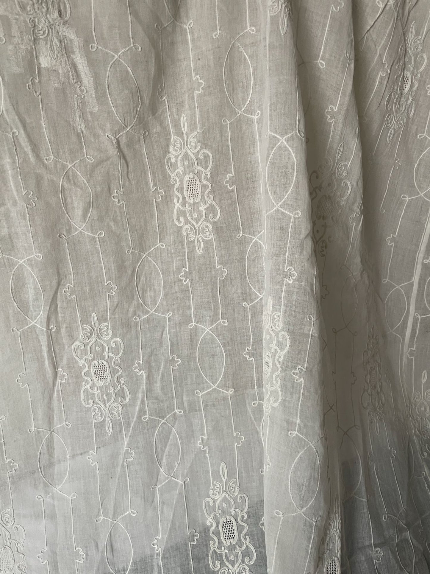 
                  
                    antique french lace curtain rideau de cornelys muslin white crewelwork romantic long drape
                  
                