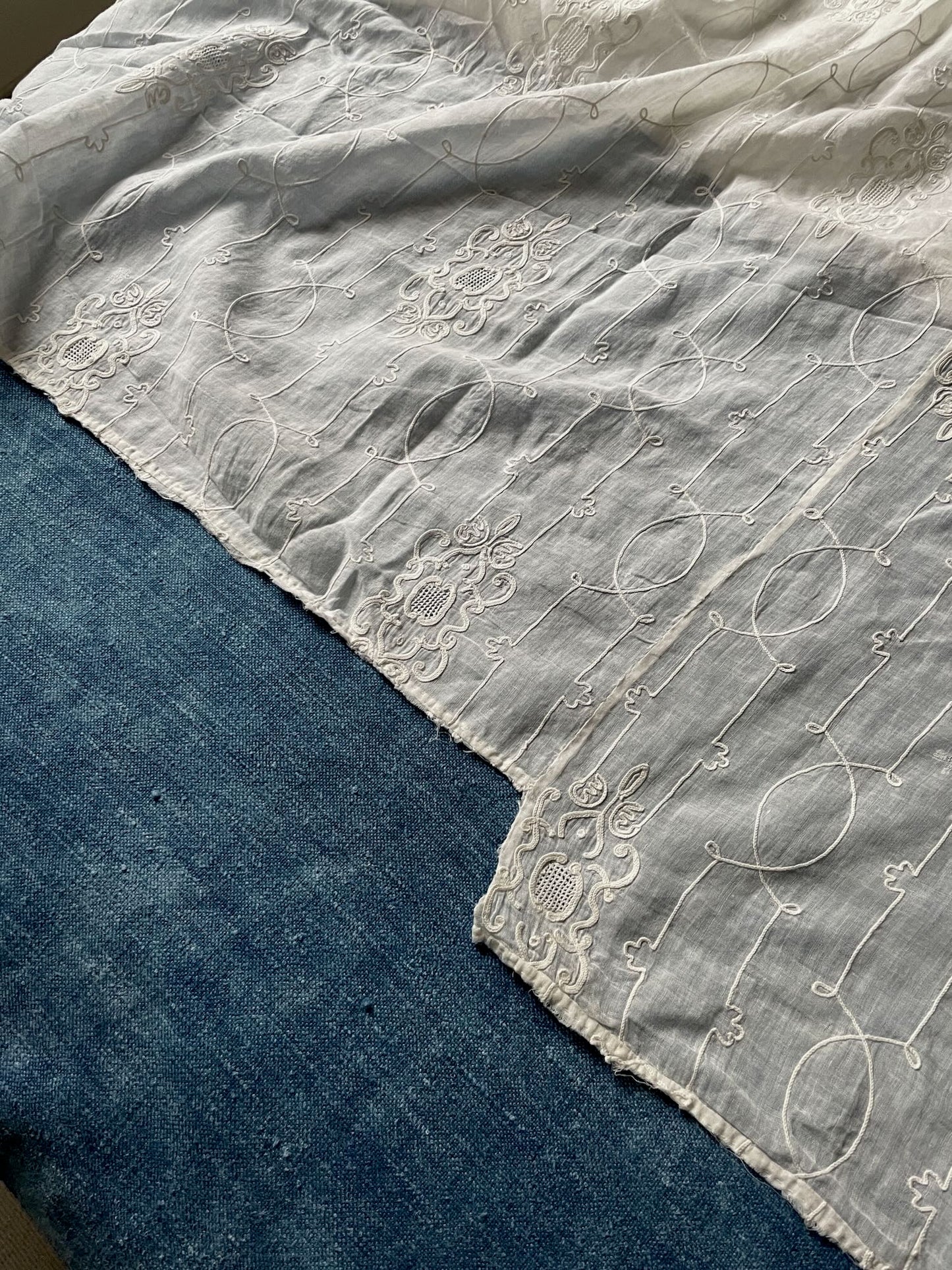 
                  
                    antique french lace curtain rideau de cornelys muslin white crewelwork romantic long drape
                  
                