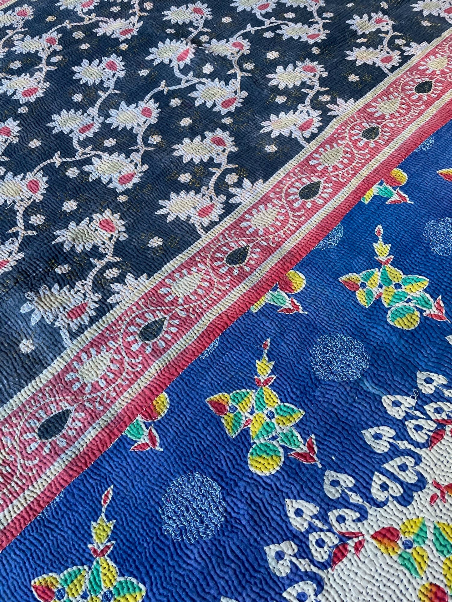 
                  
                    blue red yellow kantha bedspread single quilt cotton comforter sofa throw reversible washable
                  
                