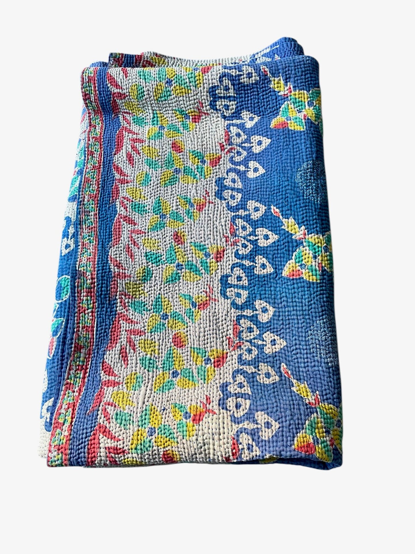 
                  
                    blue red yellow kantha bedspread single quilt cotton comforter sofa throw reversible washable
                  
                