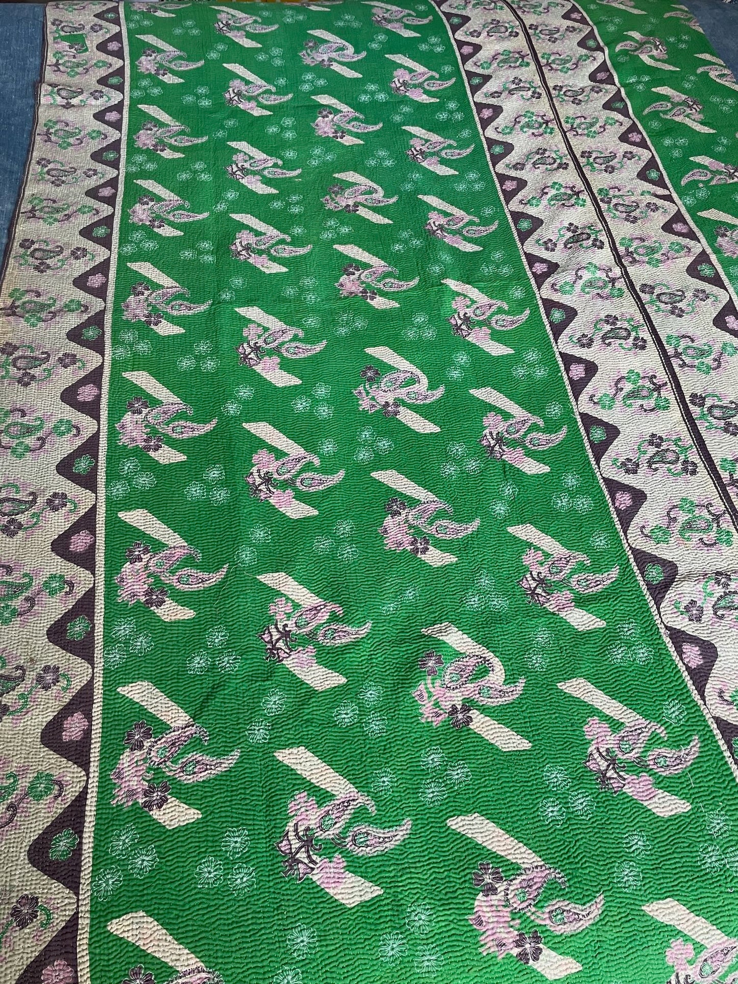 
                  
                    green purple yellow single kantha quilt sofa throw patterned lightweight cotton washable bedspread
                  
                