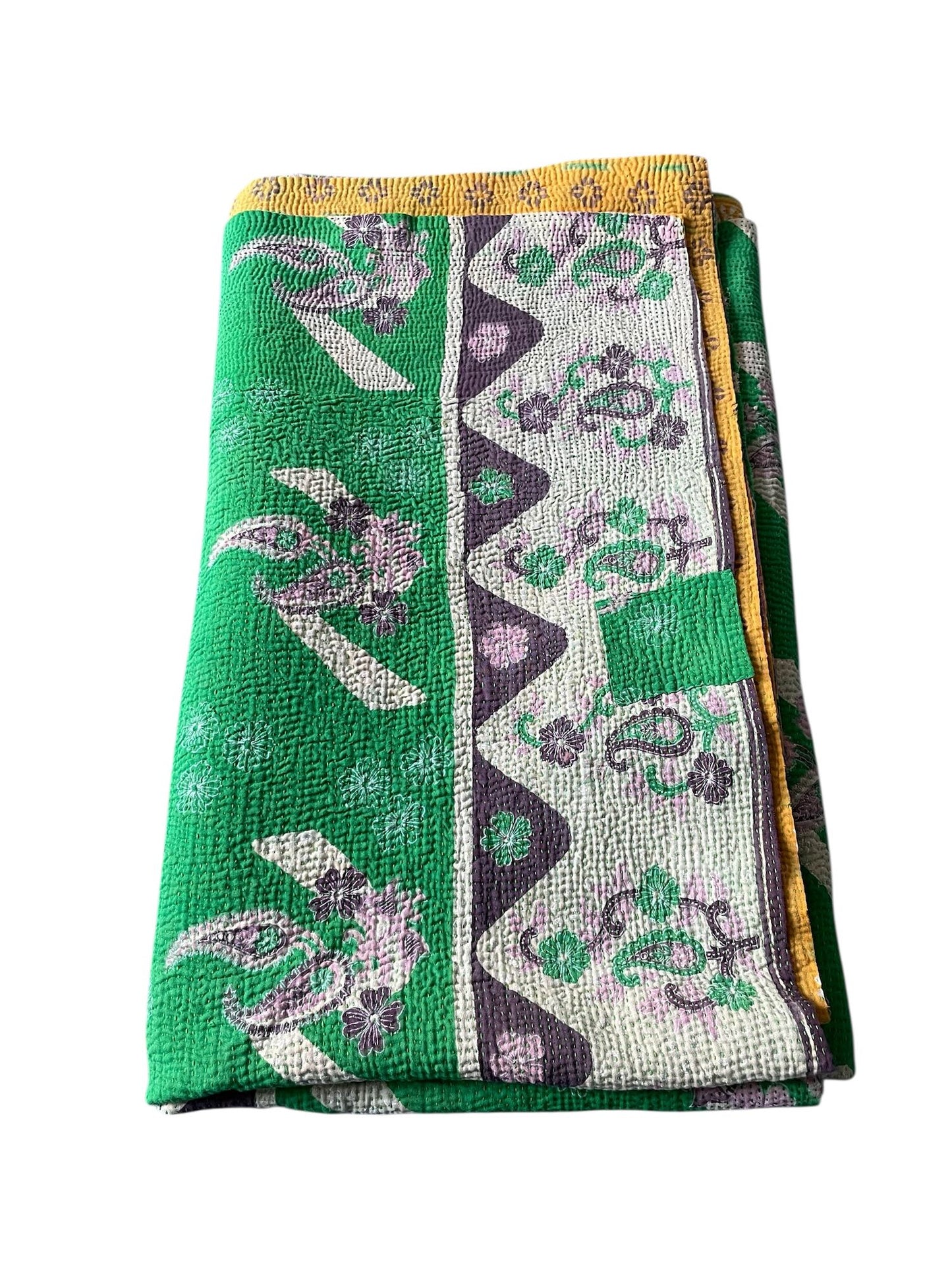 
                  
                    green purple yellow single kantha quilt sofa throw patterned lightweight cotton washable bedspread
                  
                