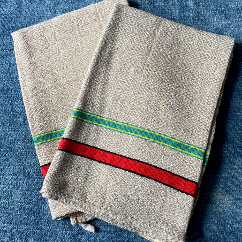 
                  
                    vintage striped tea towel drying up cloth dish green orange stripe cotton torchon french linens
                  
                