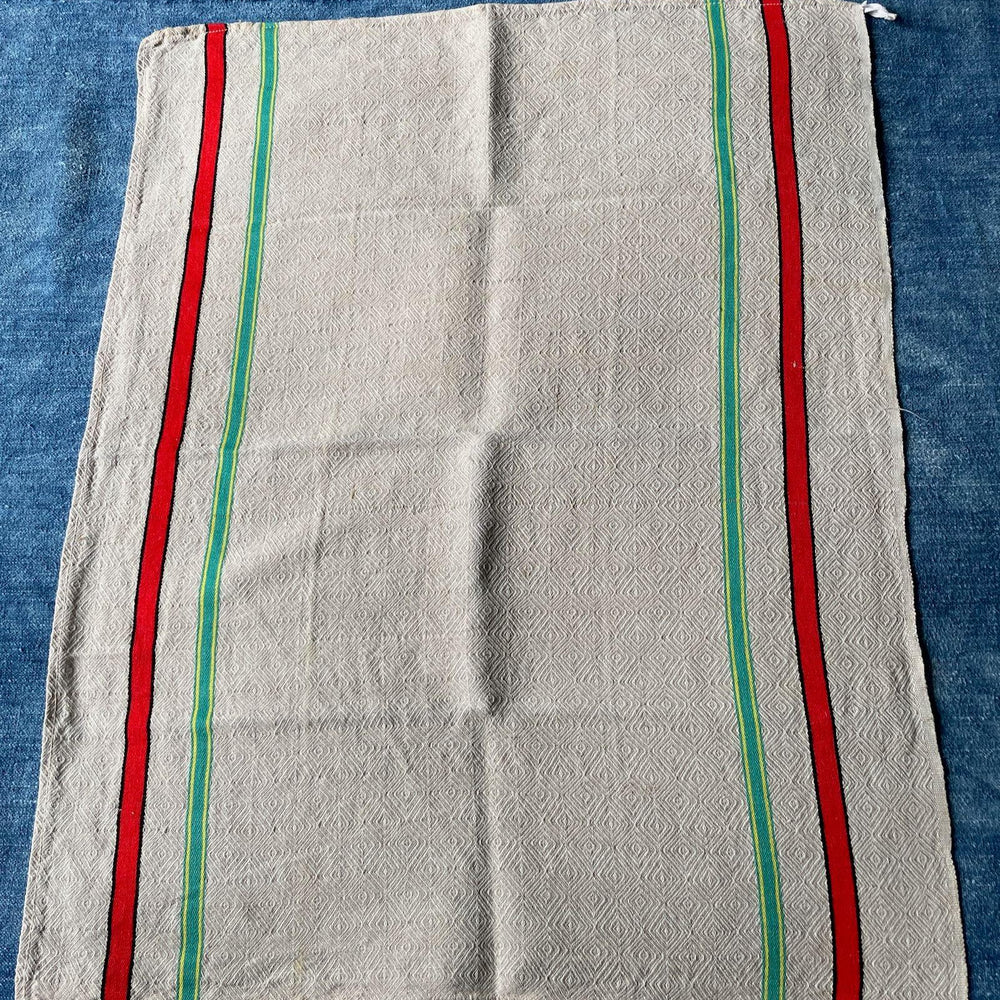 vintage striped tea towel drying up cloth dish green orange stripe cotton torchon french linens