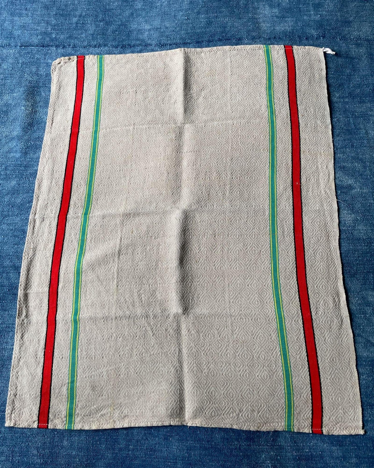 vintage striped tea towel drying up cloth dish green orange stripe cotton torchon french linens