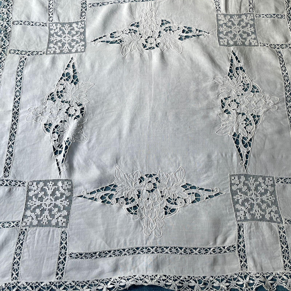 
                  
                    small antique french embroidered cloth curtain filet work cut out work fine broderie anglaise
                  
                