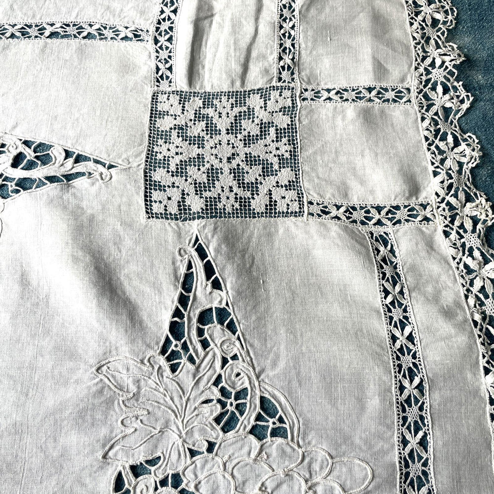 
                  
                    small antique french embroidered cloth curtain filet work cut out work fine broderie anglaise
                  
                