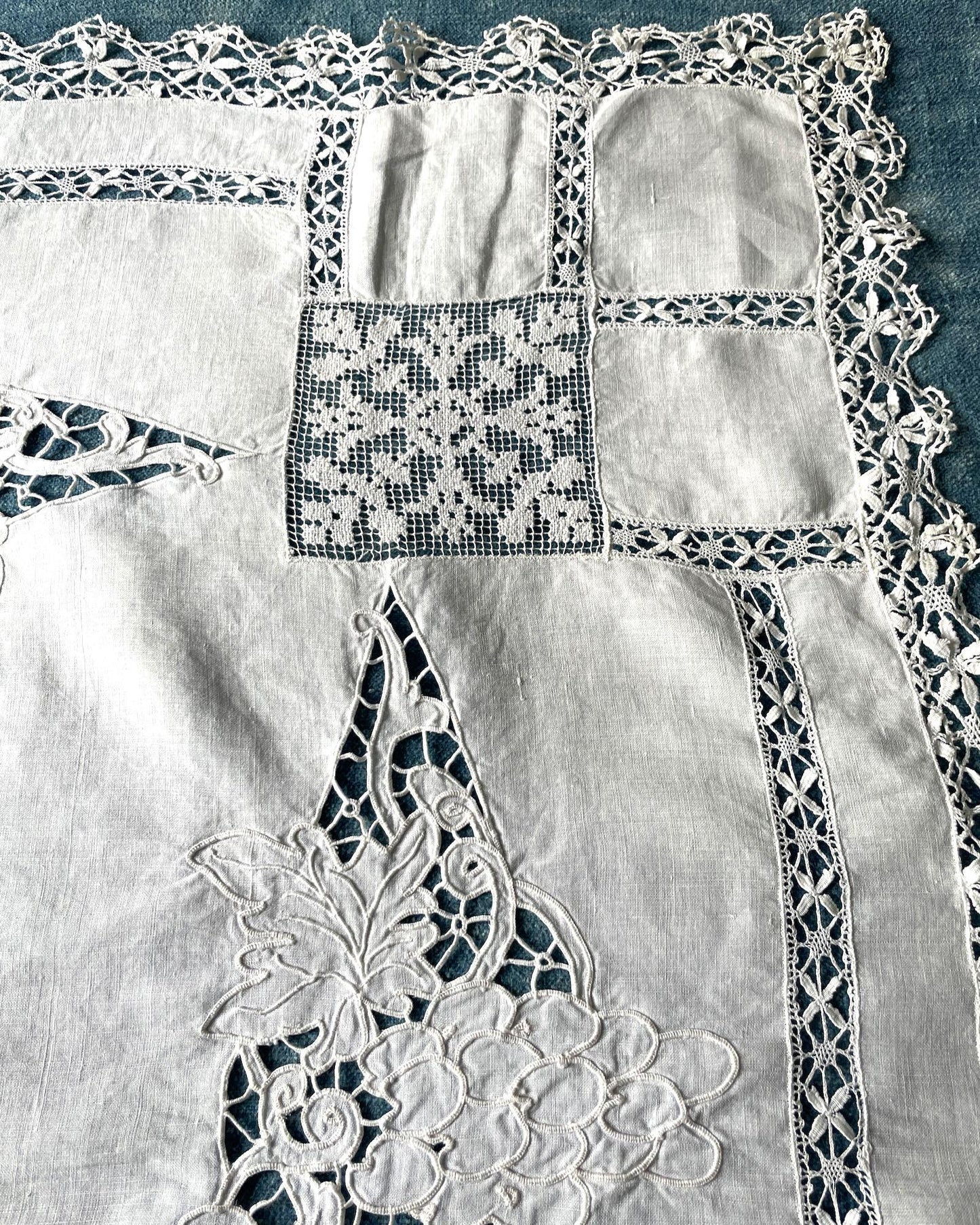 
                  
                    small antique french embroidered cloth curtain filet work cut out work fine broderie anglaise
                  
                