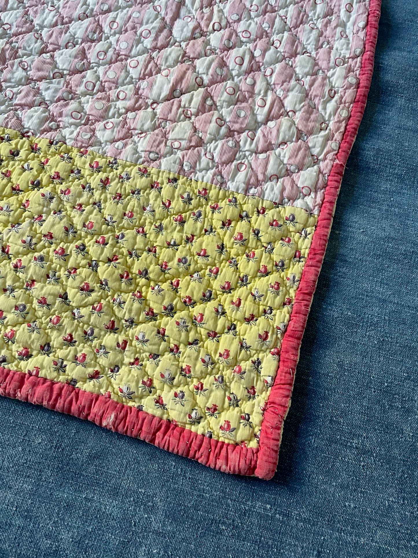 
                  
                    antique french quilt yellow red provencal pique small childs nursery bedcover comforter floral
                  
                