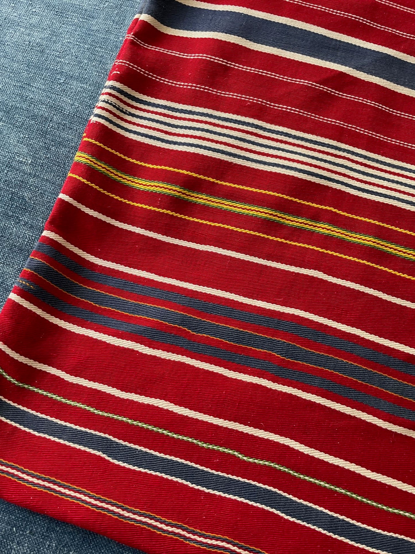 rustic vintage striped pillow cover fabric red white blue folk textile cotton upholstery