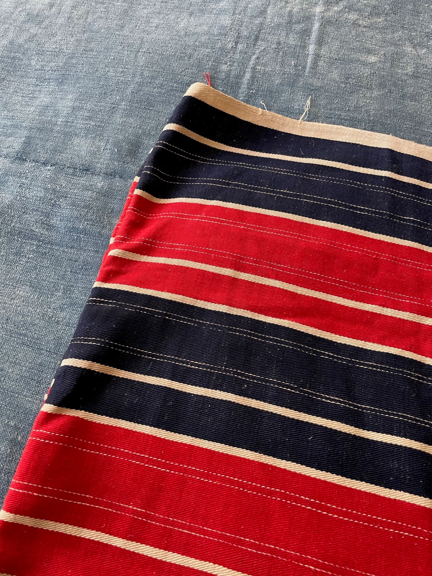 
                  
                    striped pillow cover vintage folk textile red white blue upholstery fabric cushion material washable
                  
                