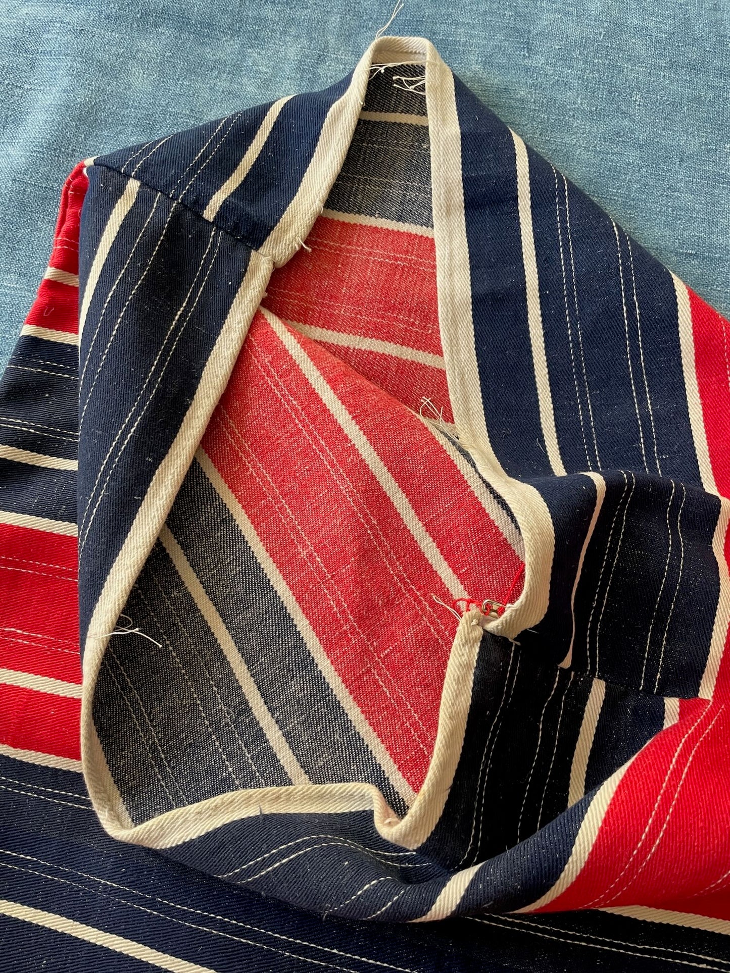 
                  
                    striped pillow cover vintage folk textile red white blue upholstery fabric cushion material washable
                  
                