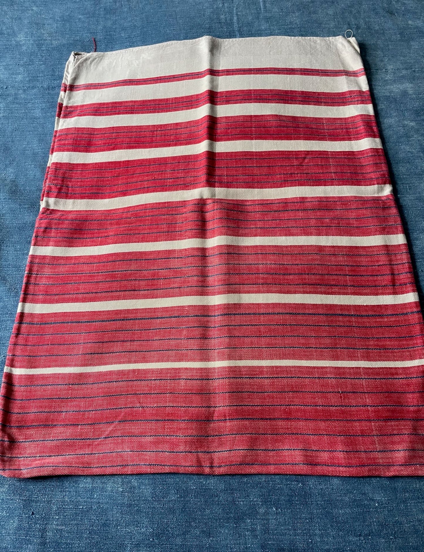 red white blue stripe cushion cover pillow upholstery fabric vintage cotton folk textile washable