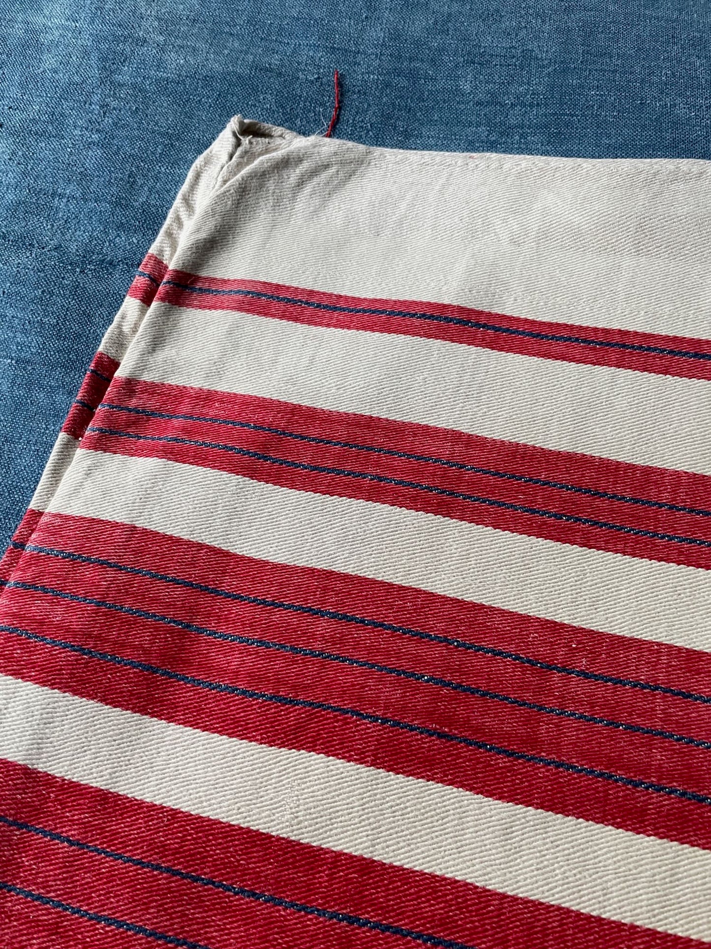 
                  
                    red white blue stripe cushion cover pillow upholstery fabric vintage cotton folk textile washable
                  
                