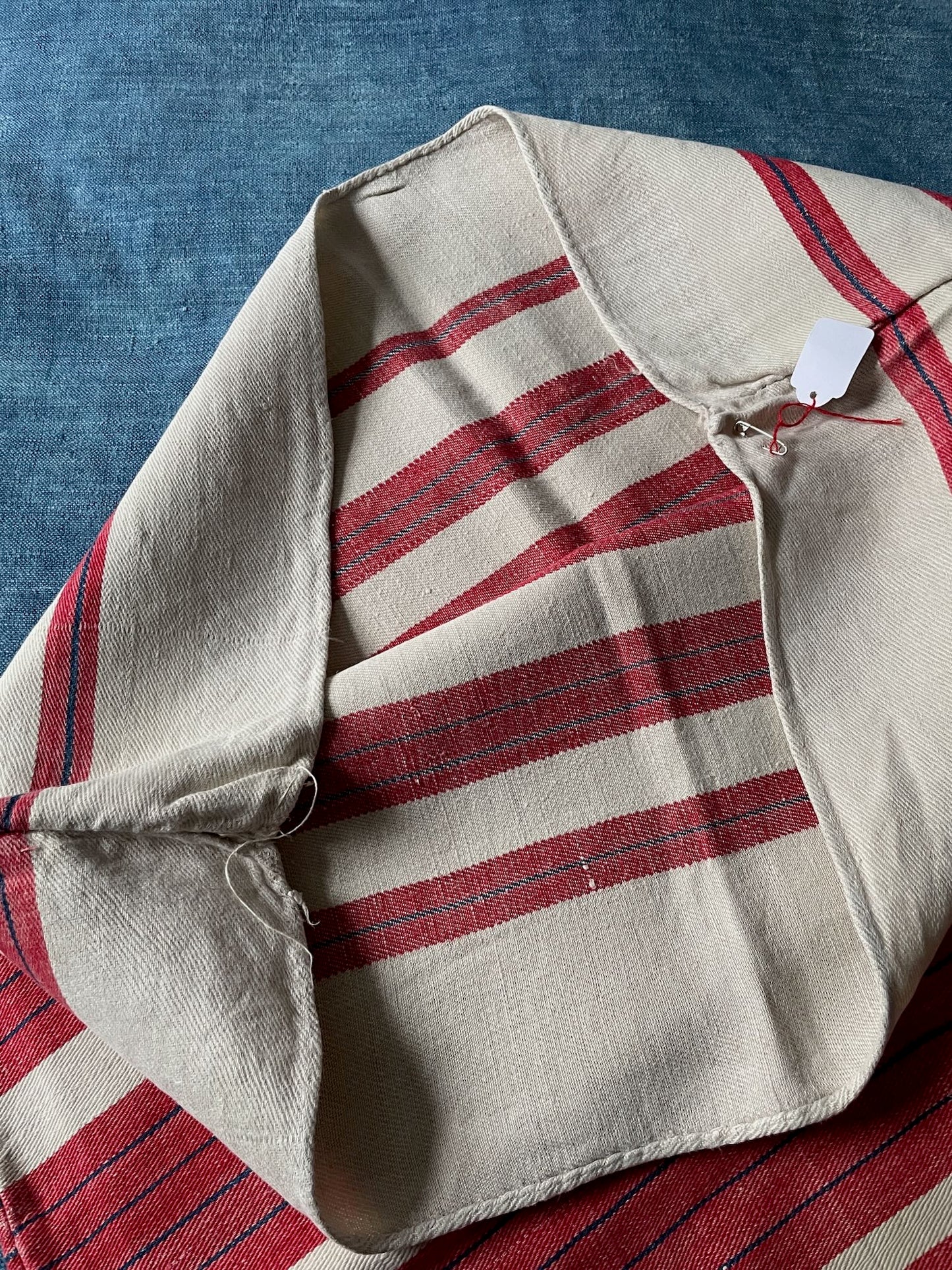 
                  
                    red white blue stripe cushion cover pillow upholstery fabric vintage cotton folk textile washable
                  
                