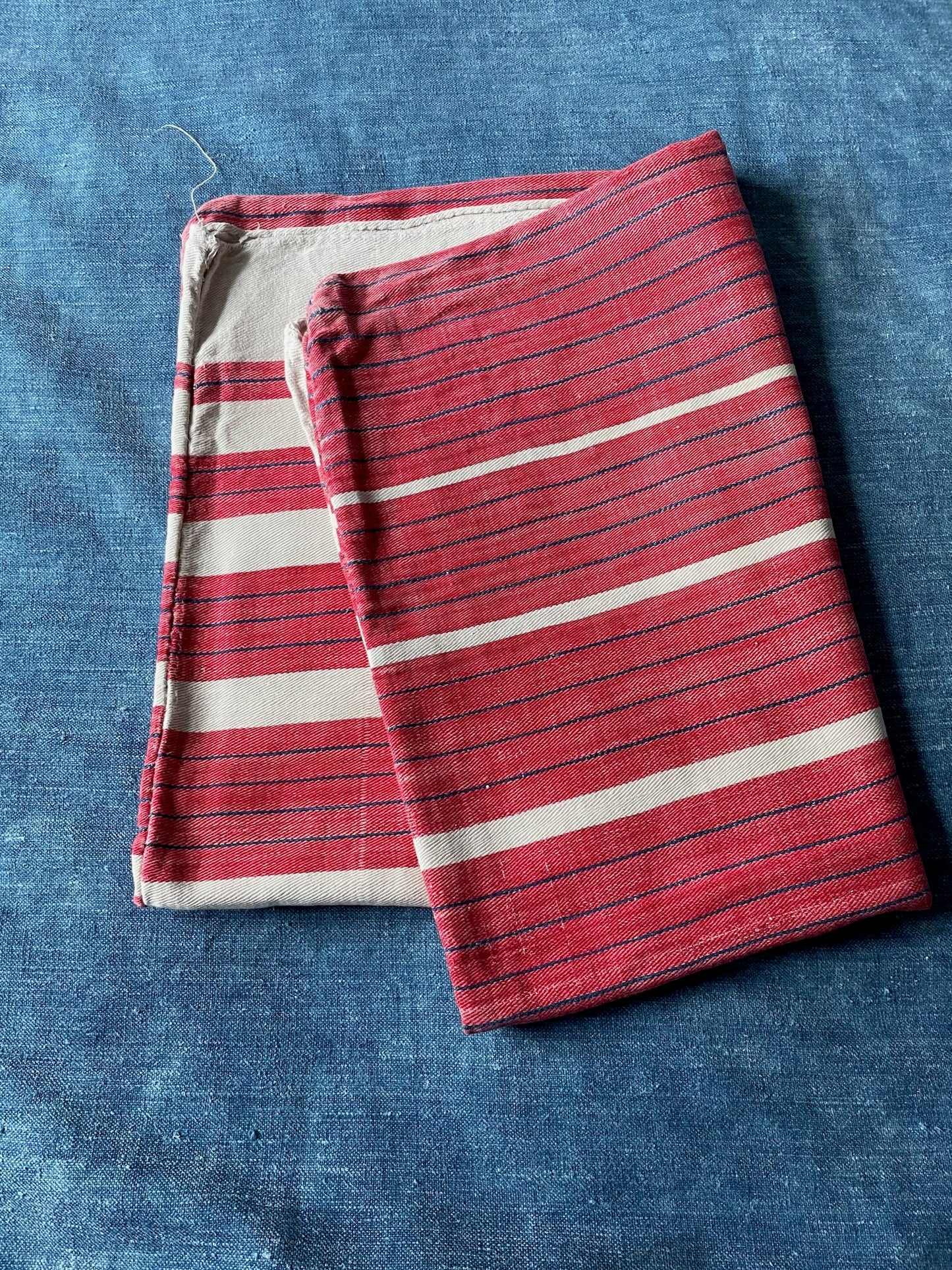 
                  
                    red white blue stripe cushion cover pillow upholstery fabric vintage cotton folk textile washable
                  
                