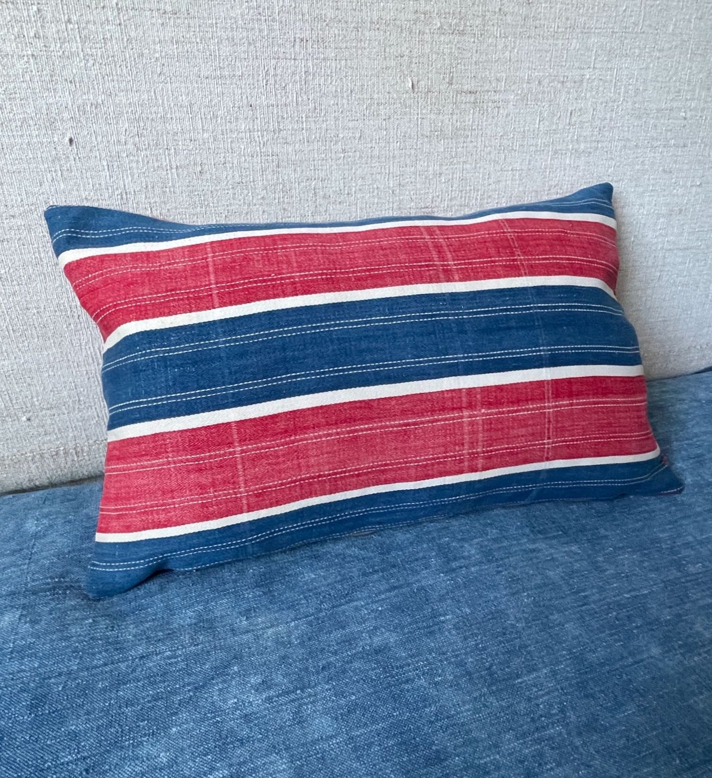 
                  
                    red blue stripe cushions pair pillows feather vintage fabric east europe boho couch sofa washabl
                  
                