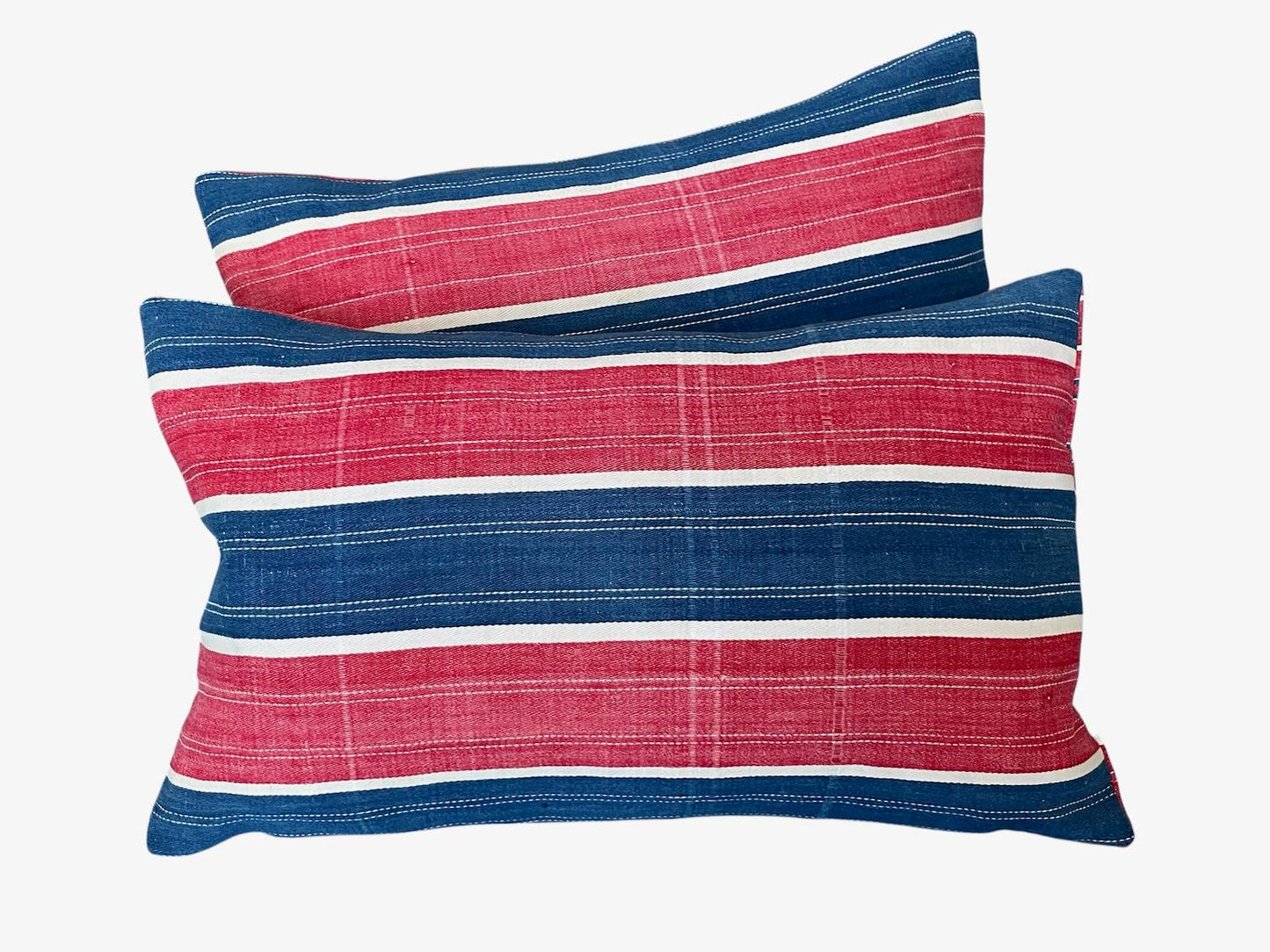 
                  
                    red blue stripe cushions pair pillows feather vintage fabric east europe boho couch sofa washable
                  
                