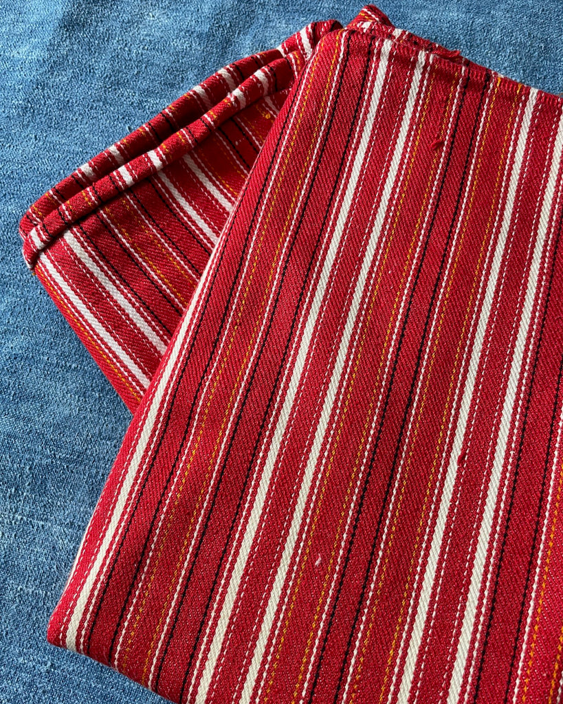 red white stripe pillow cushion cover upholstery fabric vintage east european home furnishing