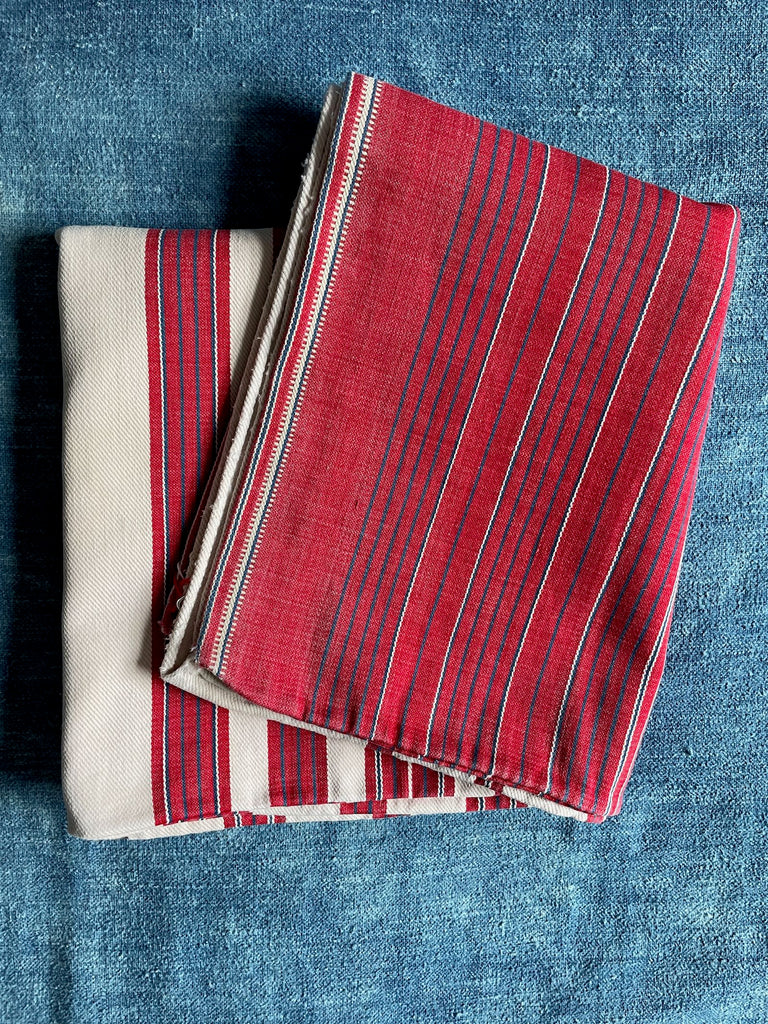 red white blue stripe fabric vintage east european pillow cover upholstery material cotton 