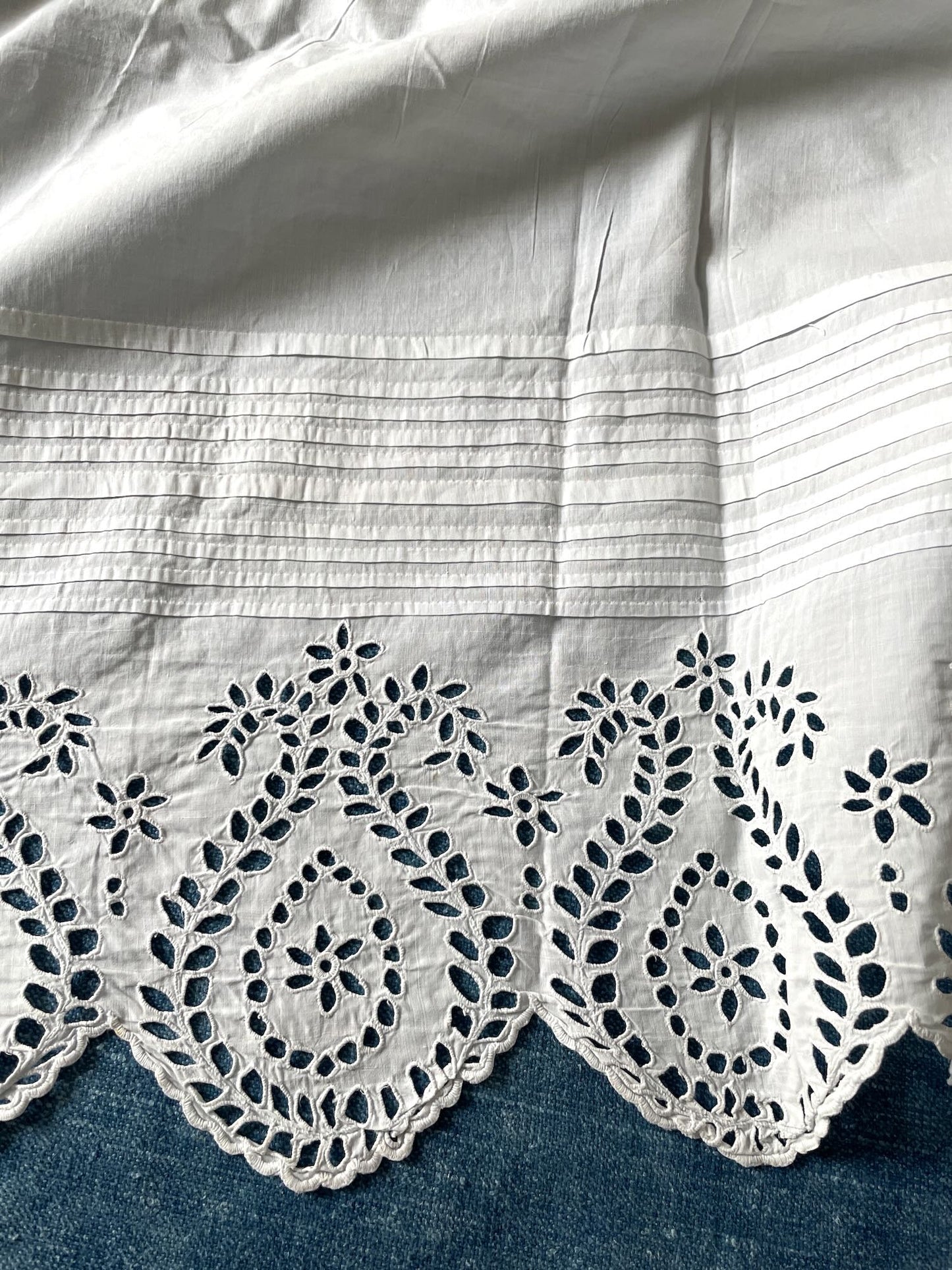 antique french lace broderie anglaise frill trim hand stitched embroidered cut out work white 