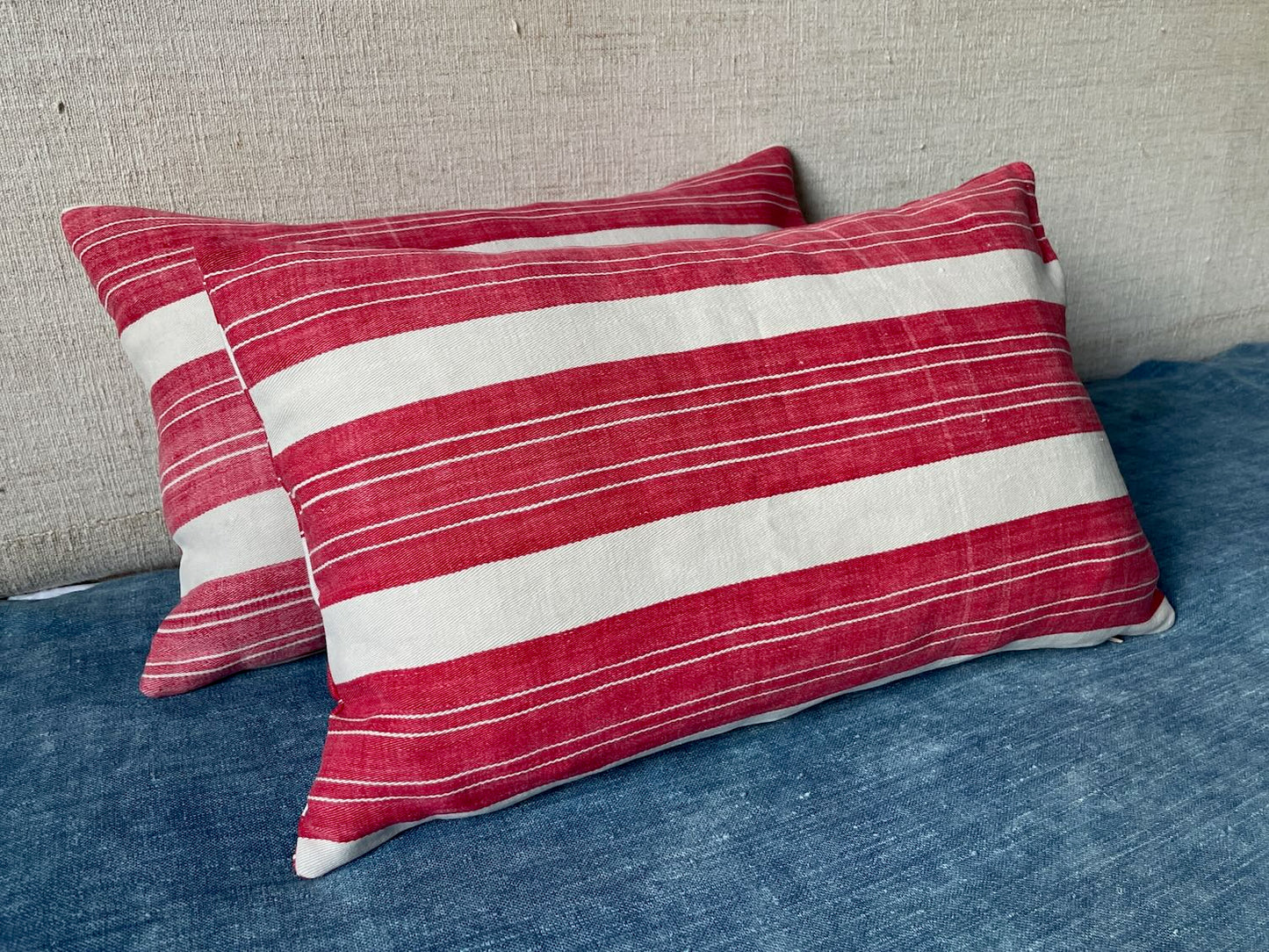 red white striped cushions pillows couch sofa cotton rectangular small vintage fabric feather insert