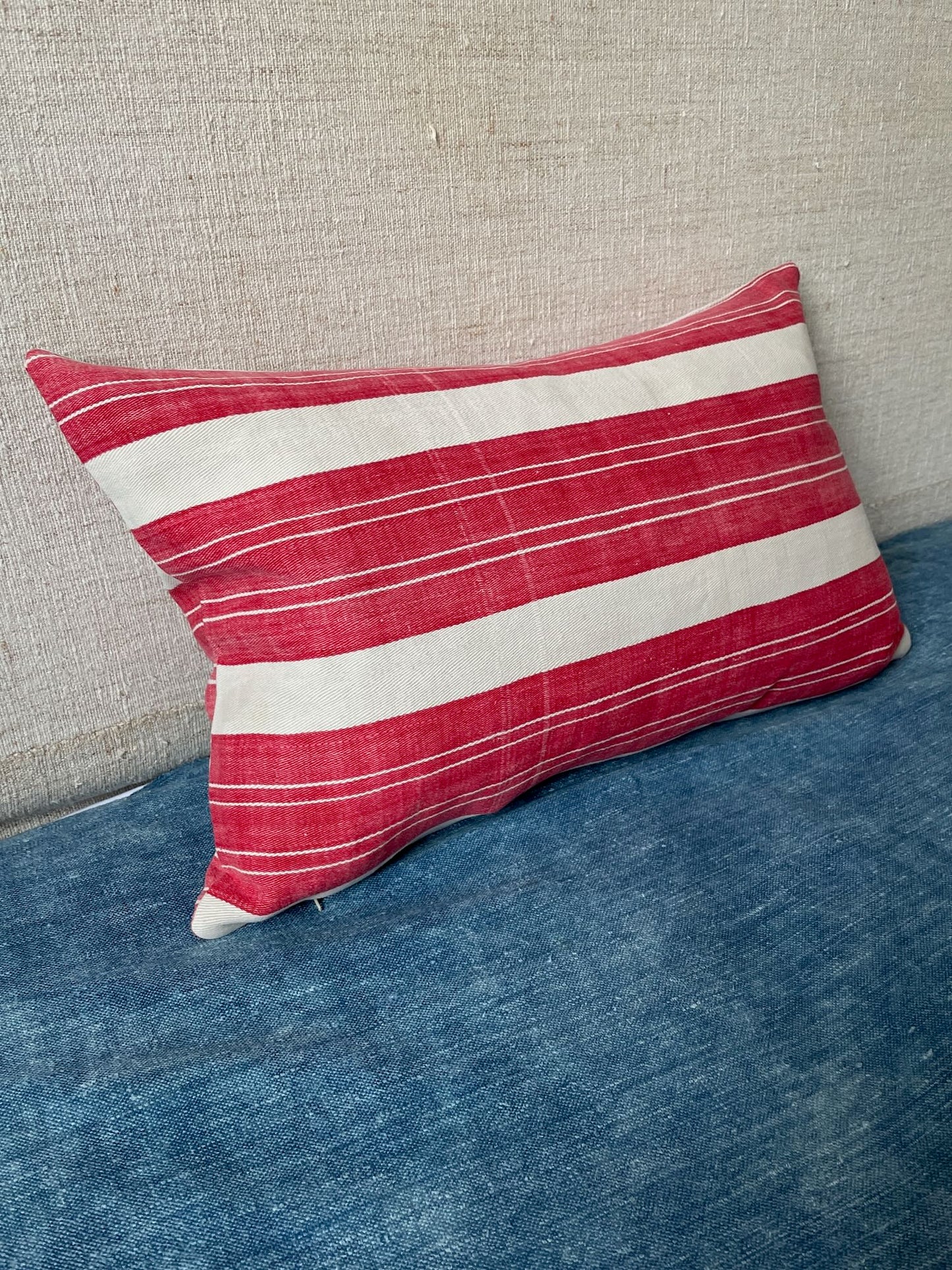 
                  
                    red white striped cushions pillows couch sofa cotton rectangular small vintage fabric feather insert
                  
                