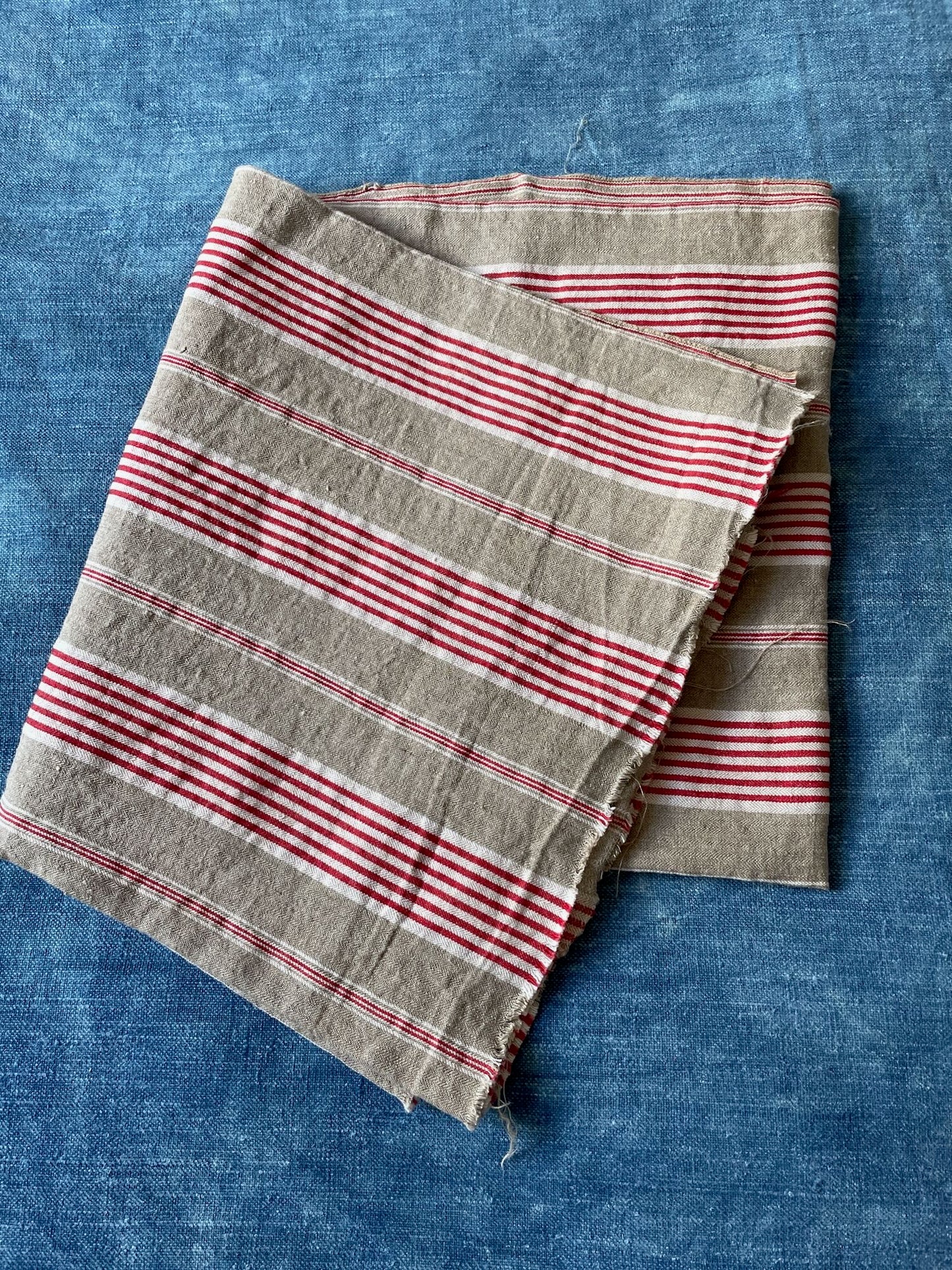 beige red stripe linen french ticking antique upholstery fabric material cushions 