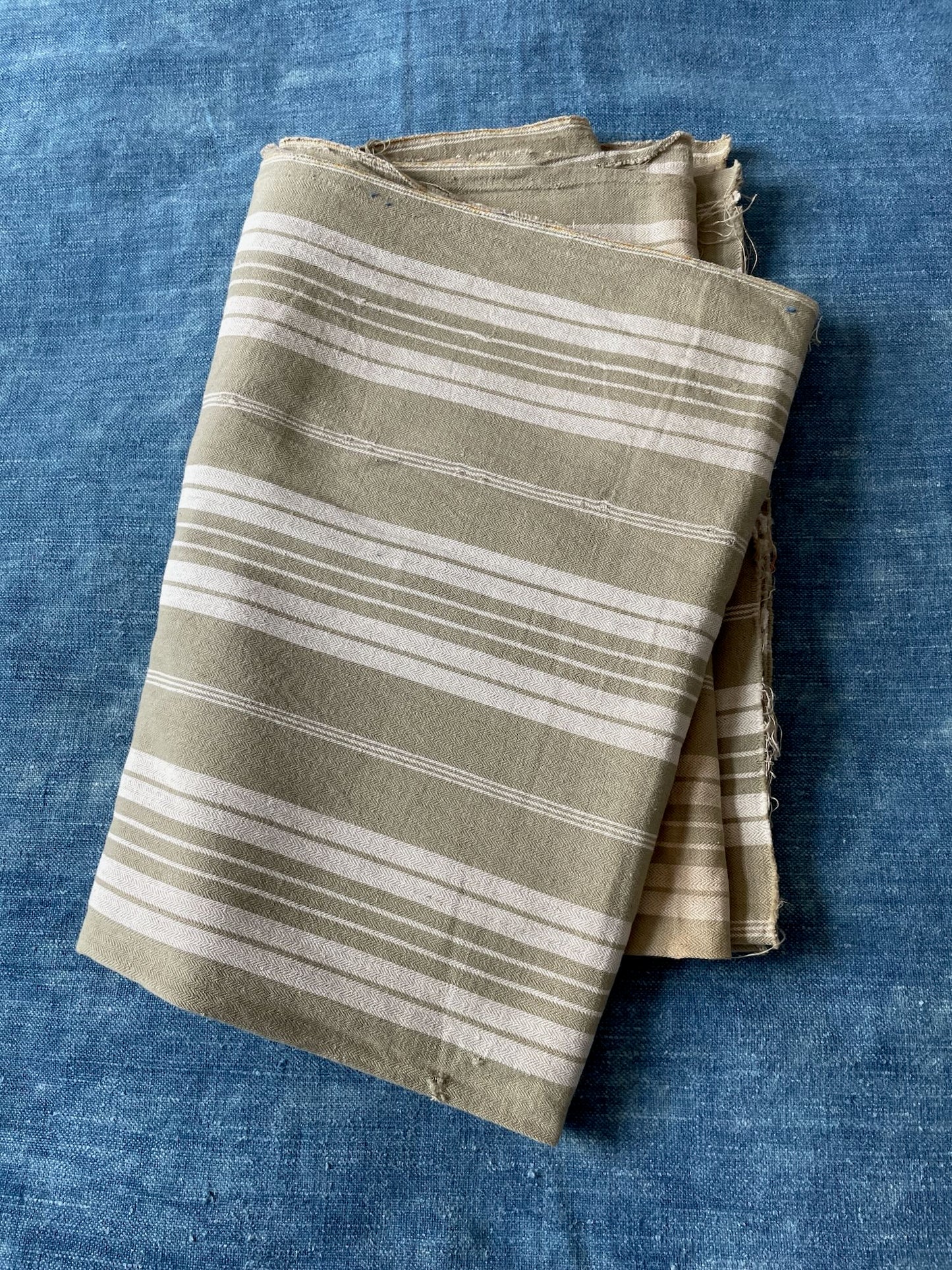 antique french ticking stripe grey cream toile de matelas large clean upholstery fabric washable