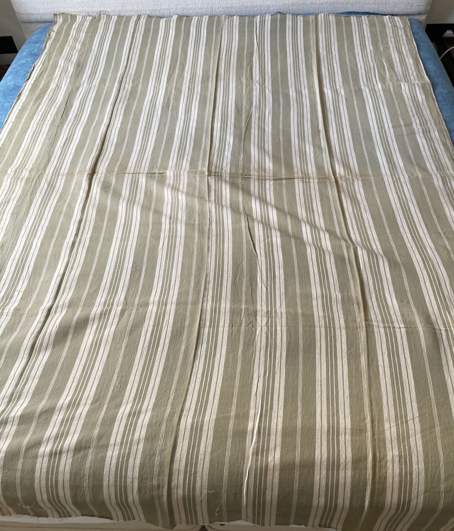 antique french ticking stripe grey cream toile de matelas large clean upholstery fabric washable