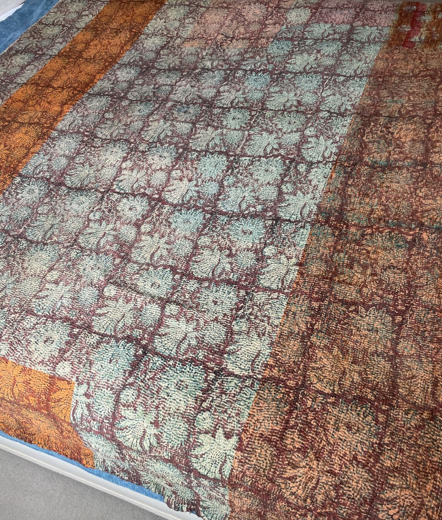 
                  
                    patchwork navy blue red terracotta warm kantha quilt bedspread cotton large washable quilt
                  
                