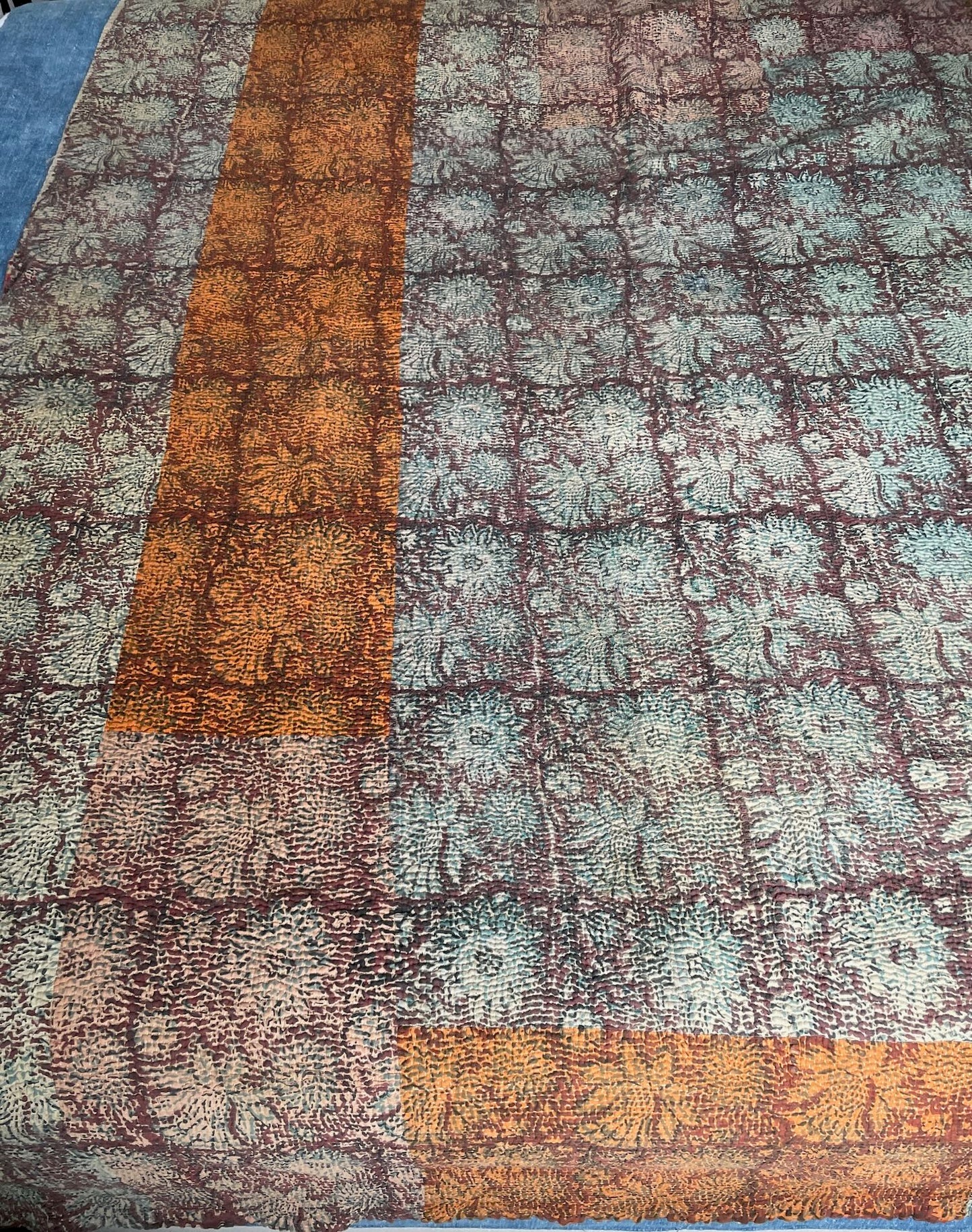 
                  
                    patchwork navy blue red terracotta warm kantha quilt bedspread cotton large washable quilt
                  
                