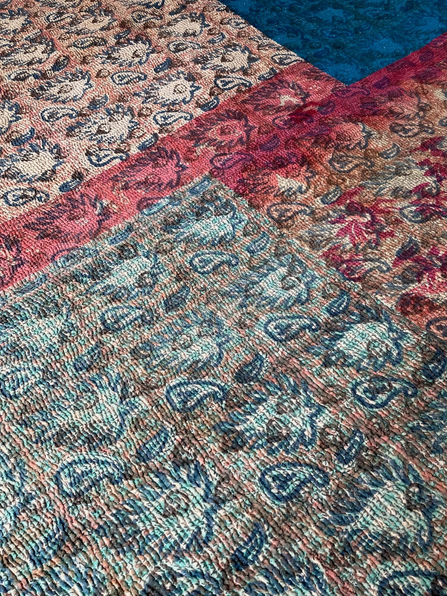 
                  
                    patchwork navy blue red terracotta warm kantha quilt bedspread cotton large washable quilt
                  
                