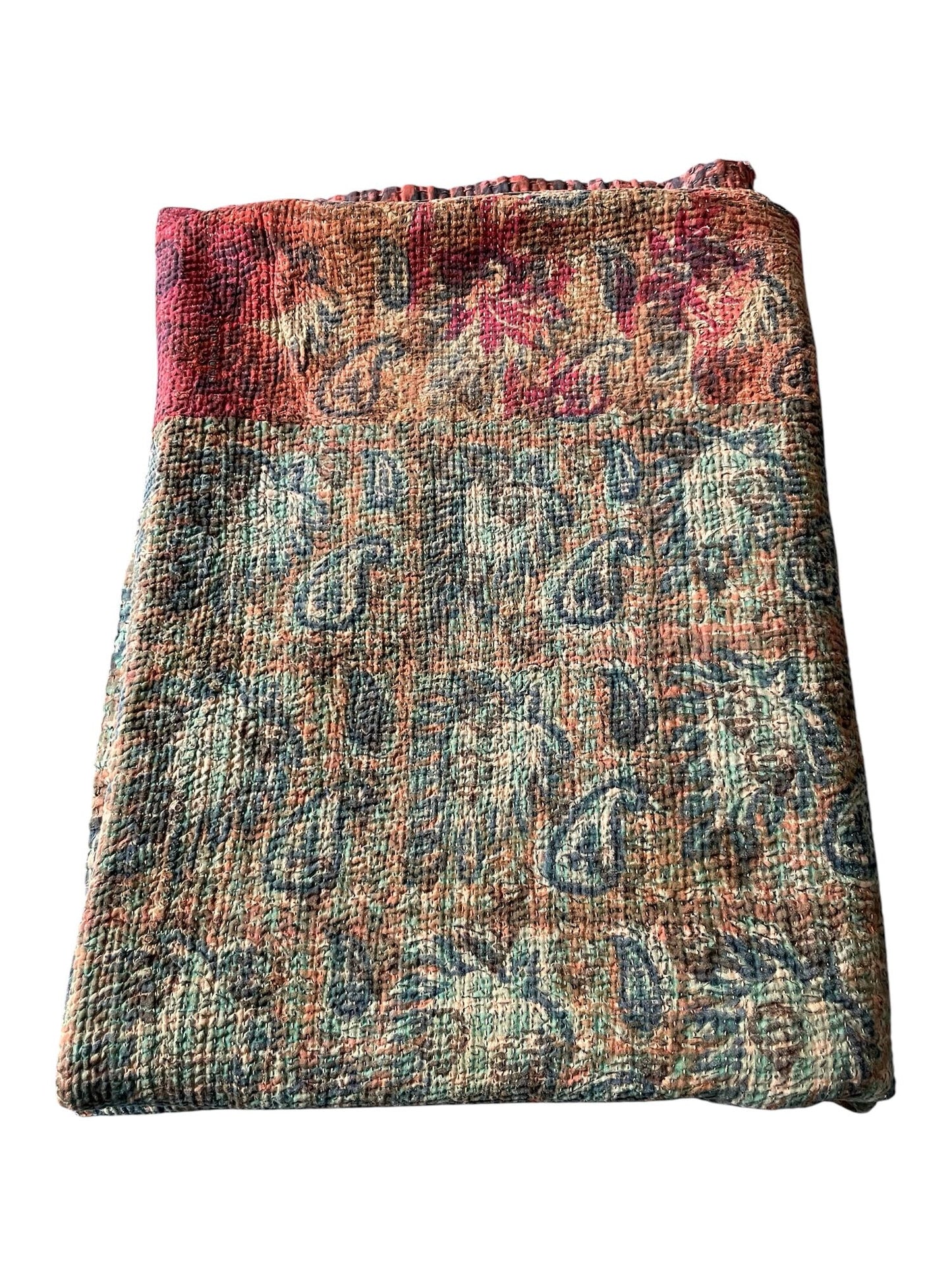 
                  
                    patchwork navy blue red terracotta warm kantha quilt bedspread cotton large washable quilt
                  
                