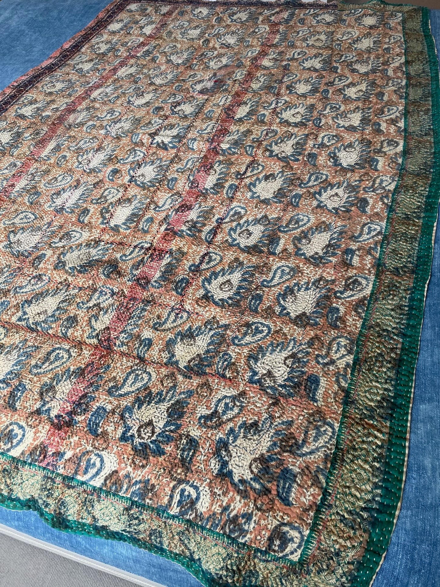 
                  
                    blue purple vintage kantha bedspread uk block print quilt sofa throw single cotton washable 
                  
                