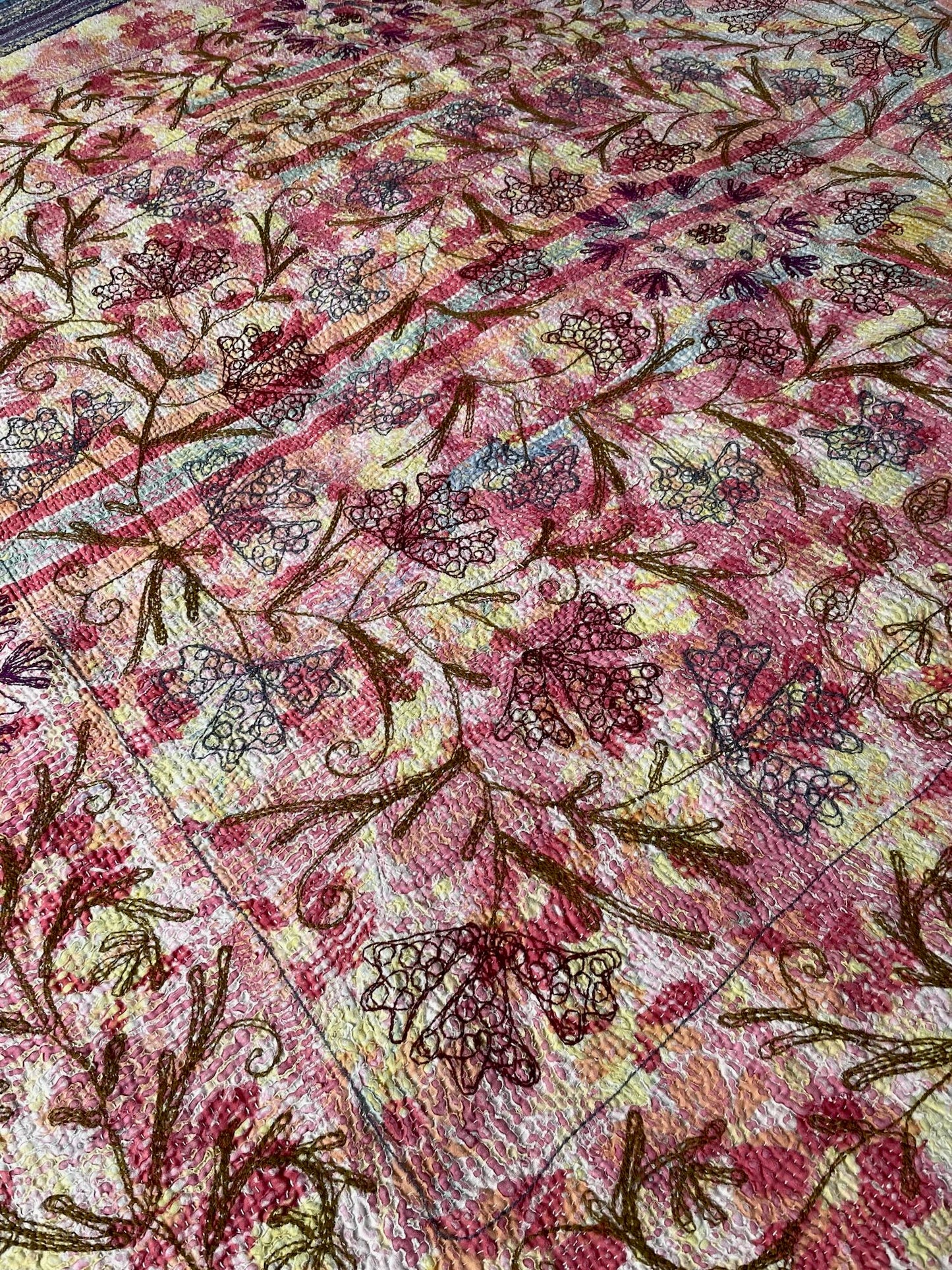 
                  
                    blue gray red check large vintage kantha bedspread quilt uk suzani embroidery washable cotton
                  
                