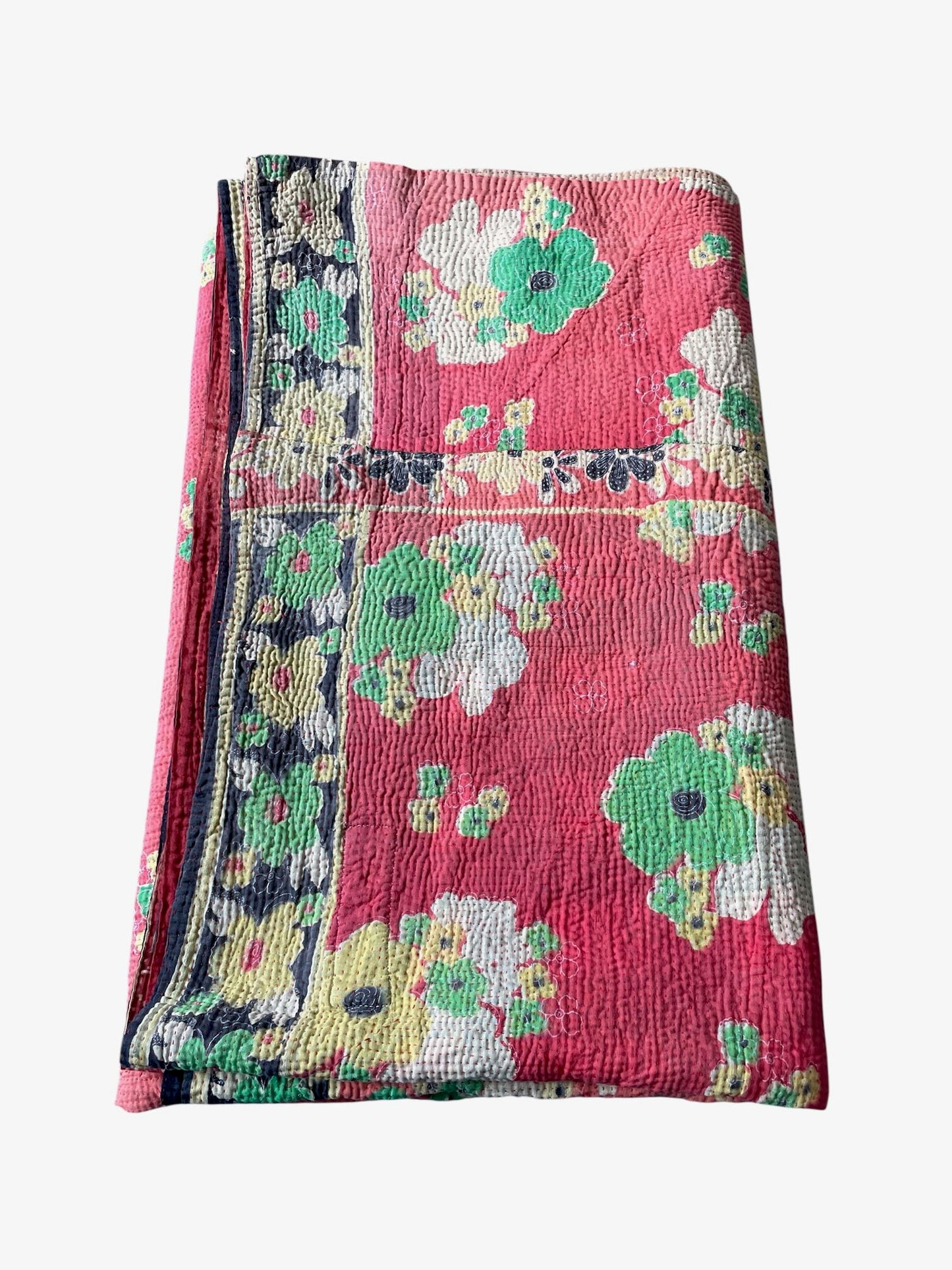 
                  
                    pink coral orange green floral pattern kantha quilt bedspread comforter washable sofa throw large
                  
                