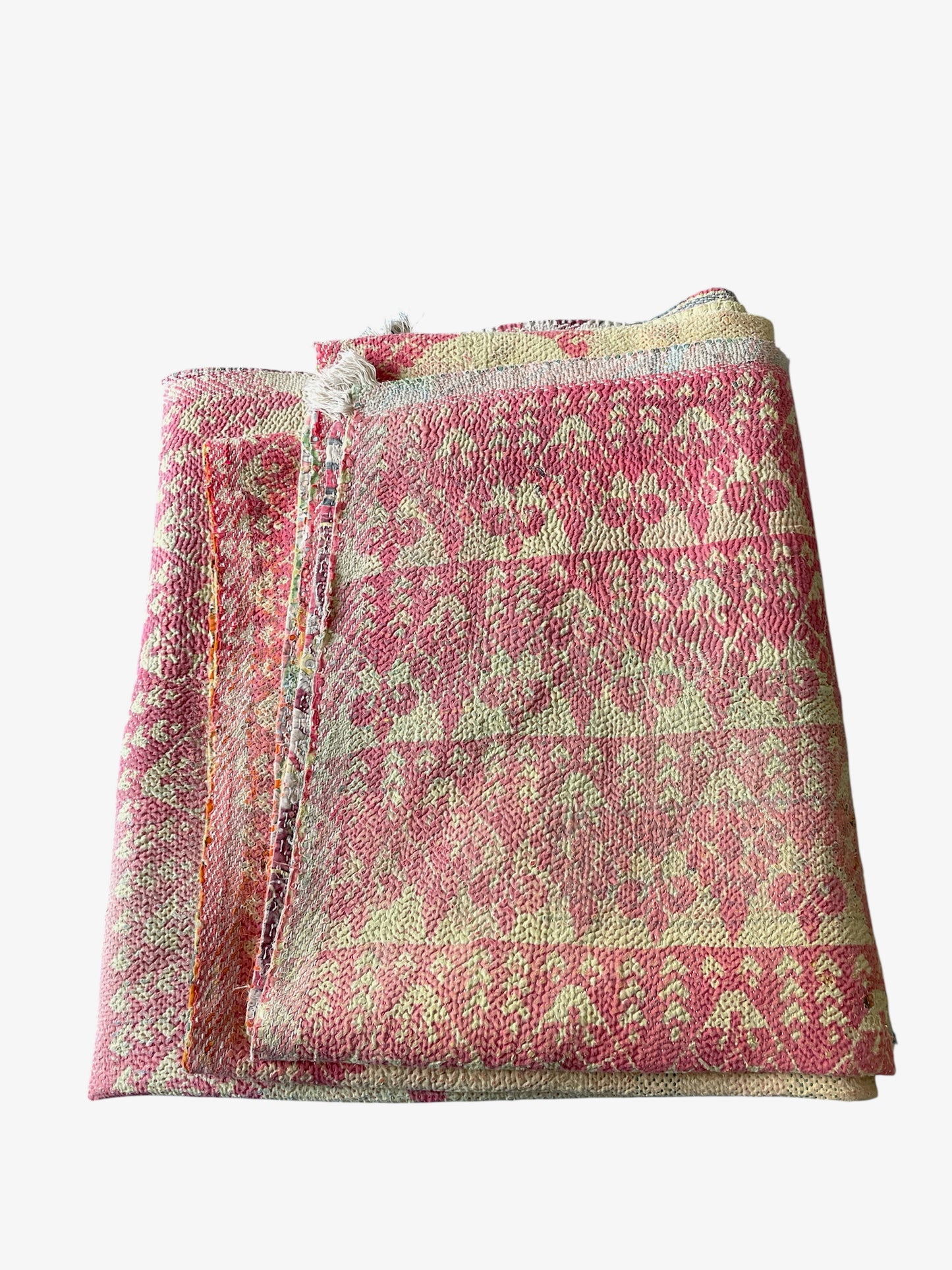
                  
                    soft pink yellow kantha quilt uk bedspread heavy large king double cotton comforter washable 
                  
                