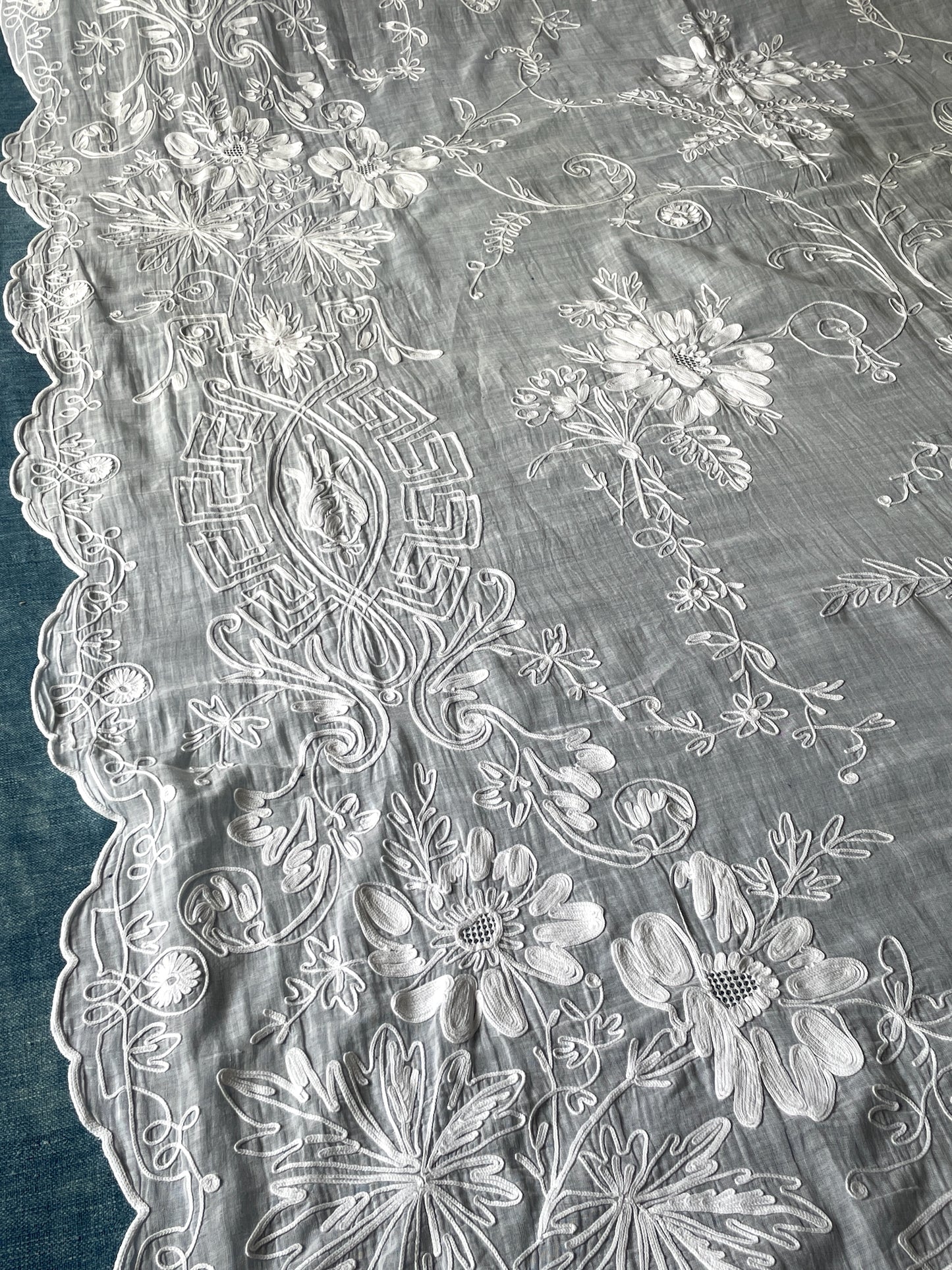 
                  
                    Antique French Embroidered Lace Curtain | Rideau de Cornely
                  
                