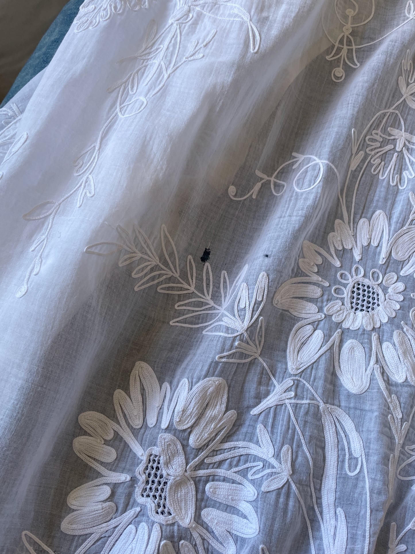 
                  
                    antique french embroidered curtain pair of rideaux de cornelys white cotton crewelwork sheers
                  
                