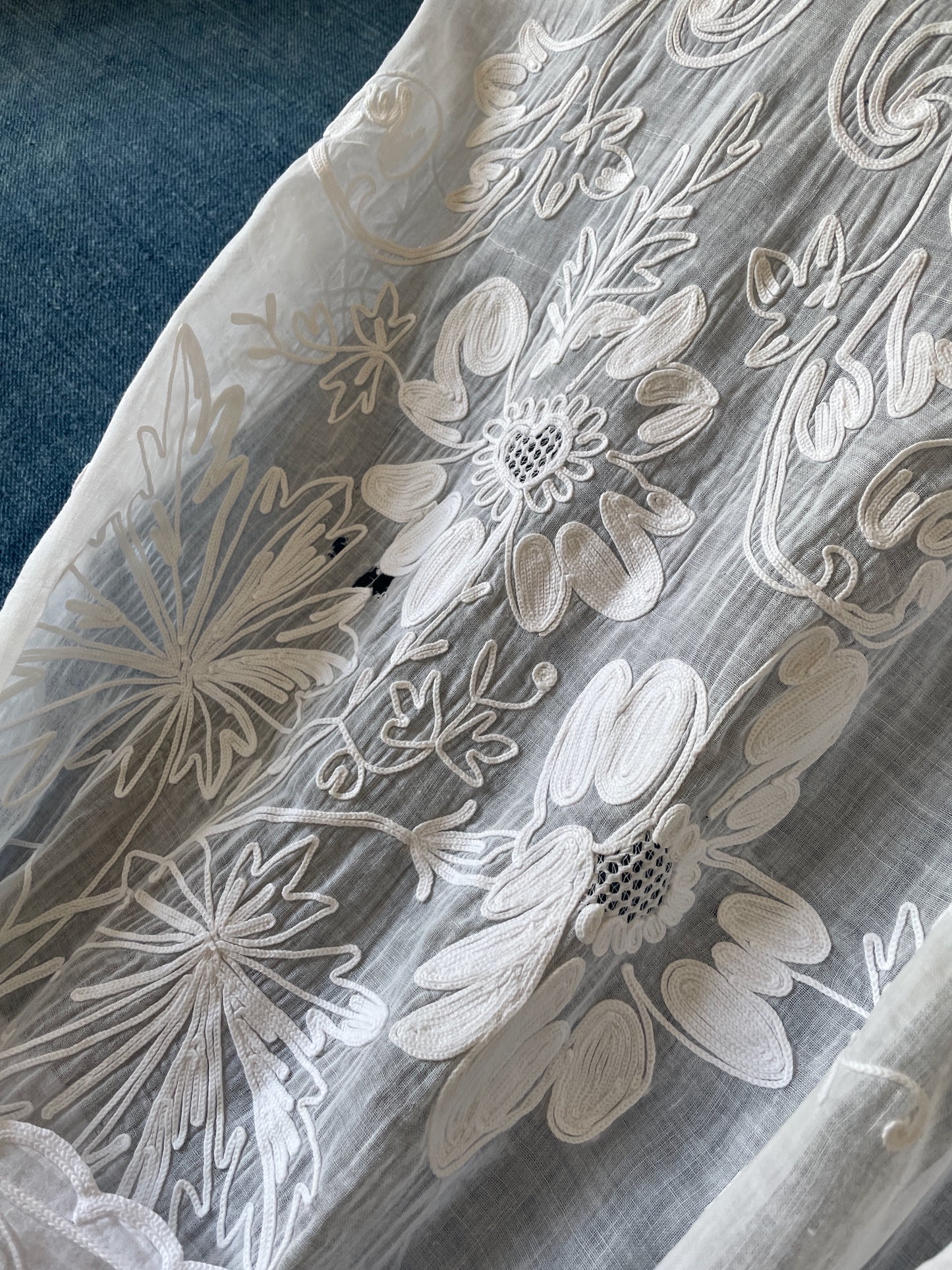 
                  
                    antique french embroidered curtain pair of rideaux de cornelys white cotton crewelwork sheers
                  
                