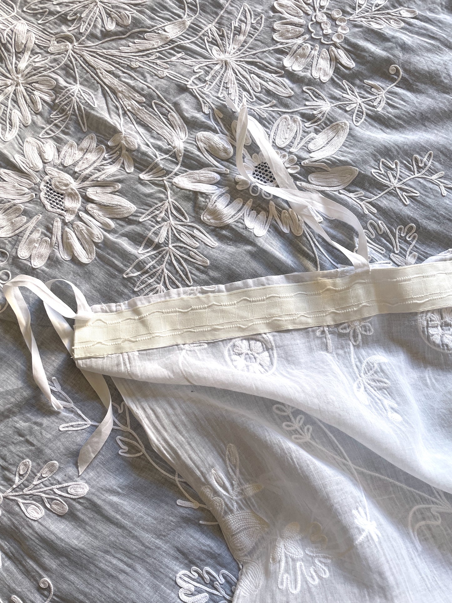 
                  
                    antique french embroidered curtain pair of rideaux de cornelys white cotton crewelwork sheers
                  
                