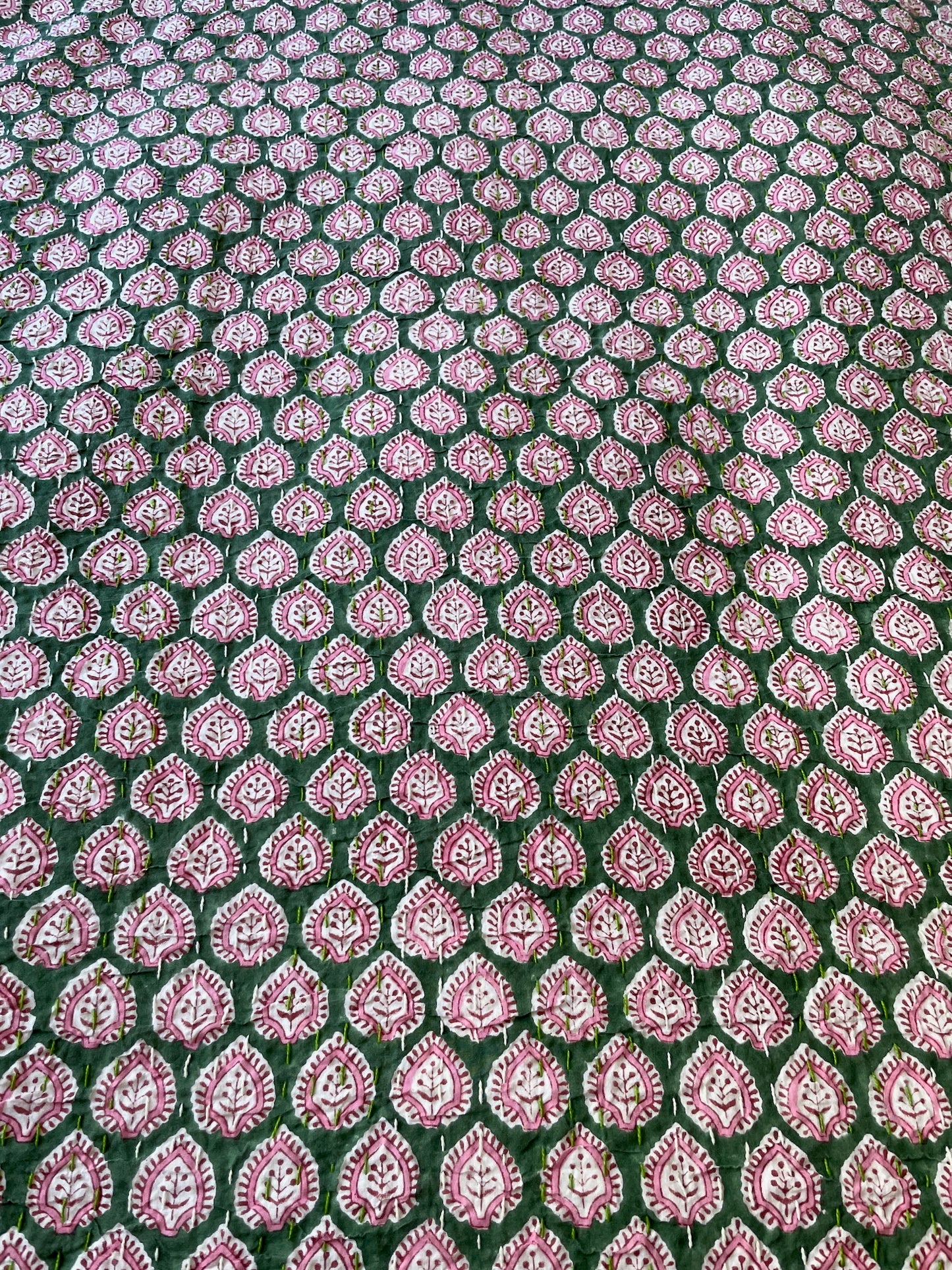 
                  
                    soft pink and green kantha quilt single block print bedspread machine washable cotton throw
                  
                