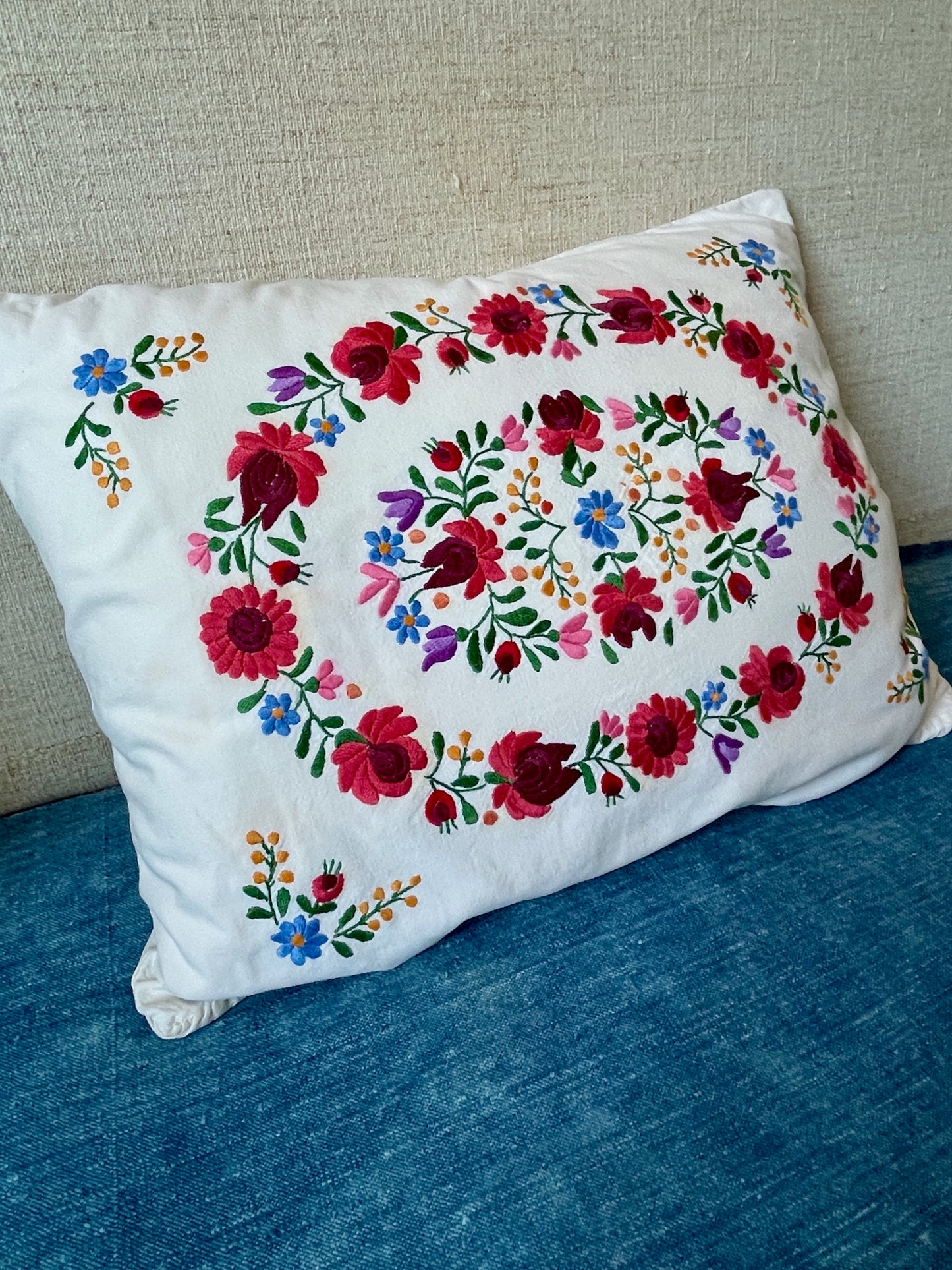 floral cushion matyo folk art pillow vintage hungarian couch bedding flowery pretty 
