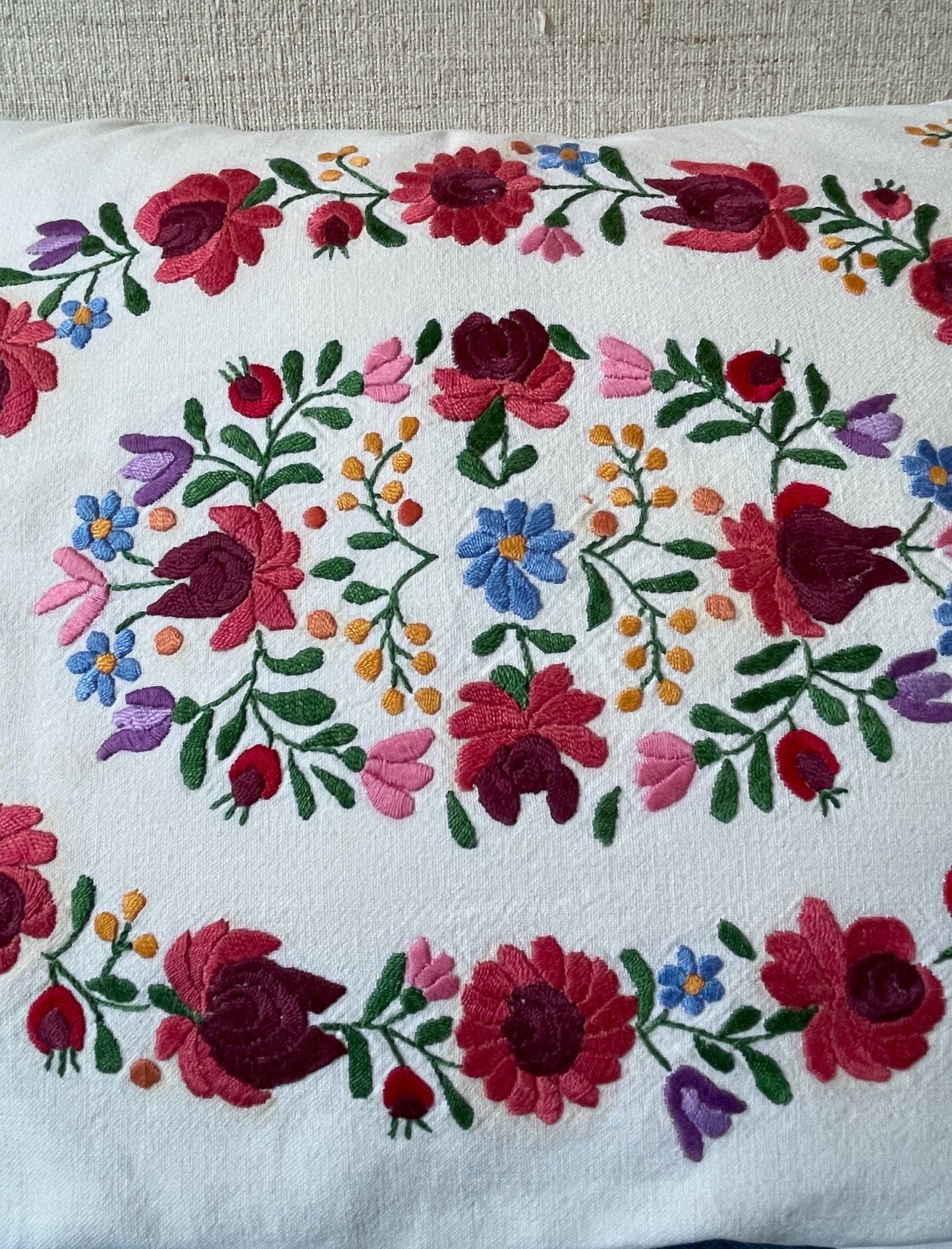 floral cushion matyo folk art pillow vintage hungarian couch bedding flowery pretty 