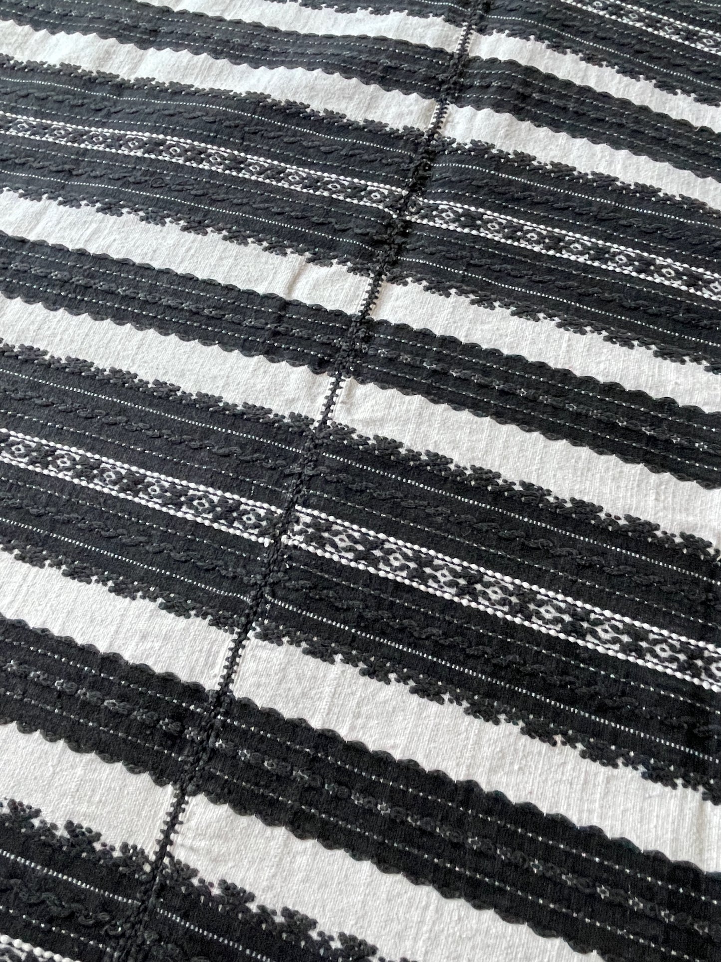 
                  
                    striped folk textile in black and white for sewing upholstery or sofa throw vintage east european 
                  
                
