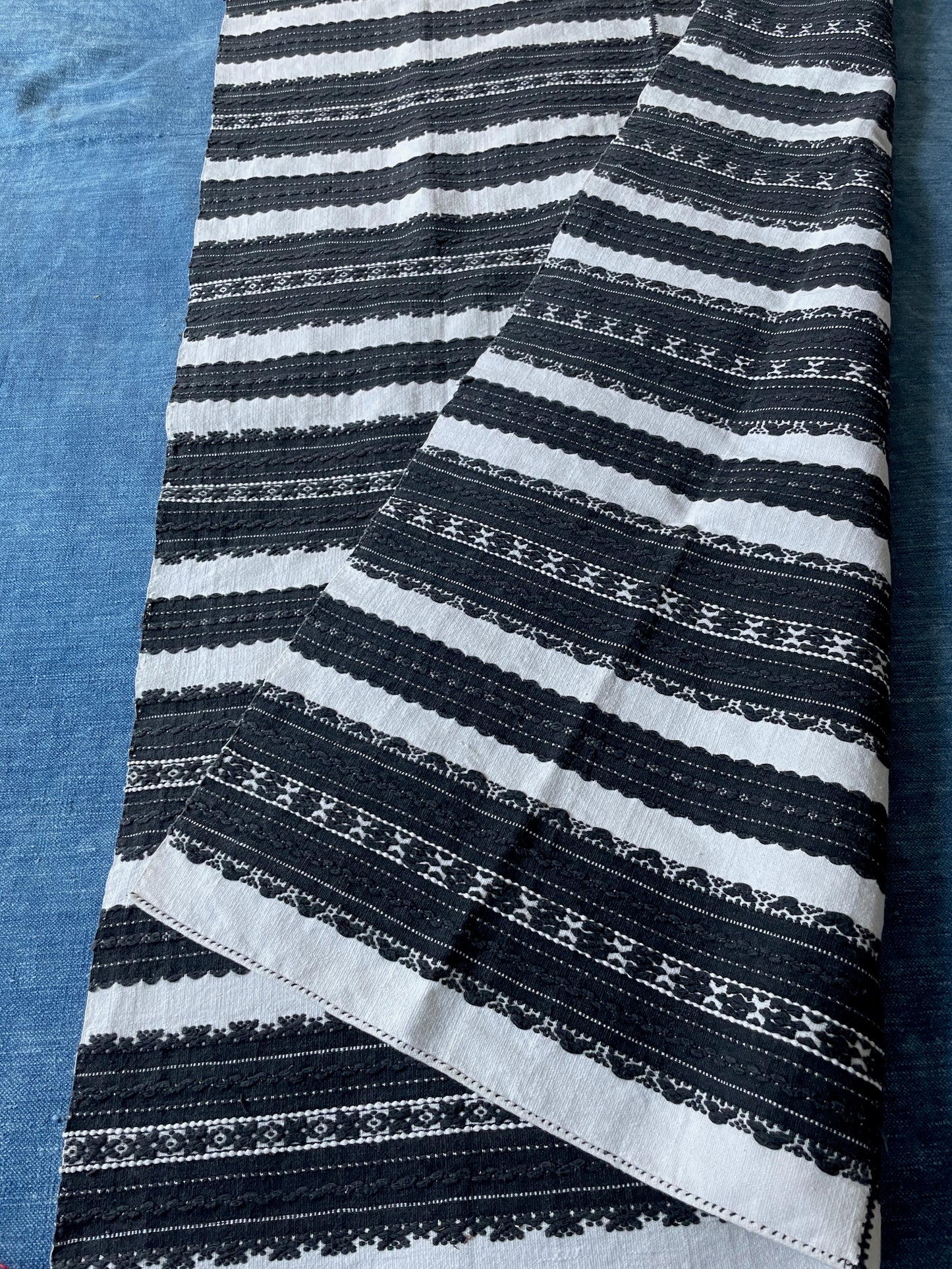
                  
                    striped folk textile in black and white for sewing upholstery or sofa throw vintage east european 
                  
                
