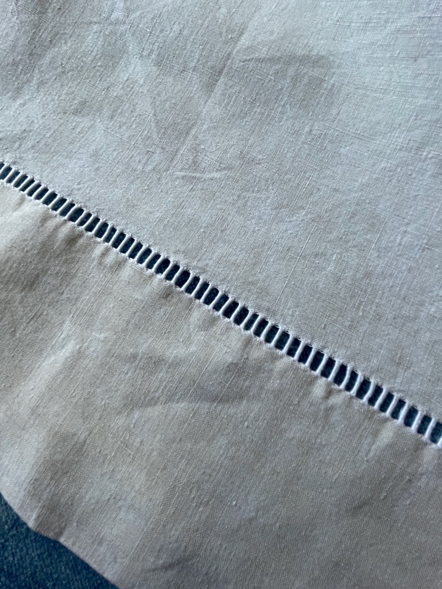 large antique french linen sheet cream linen drawn thread work border excellent condition