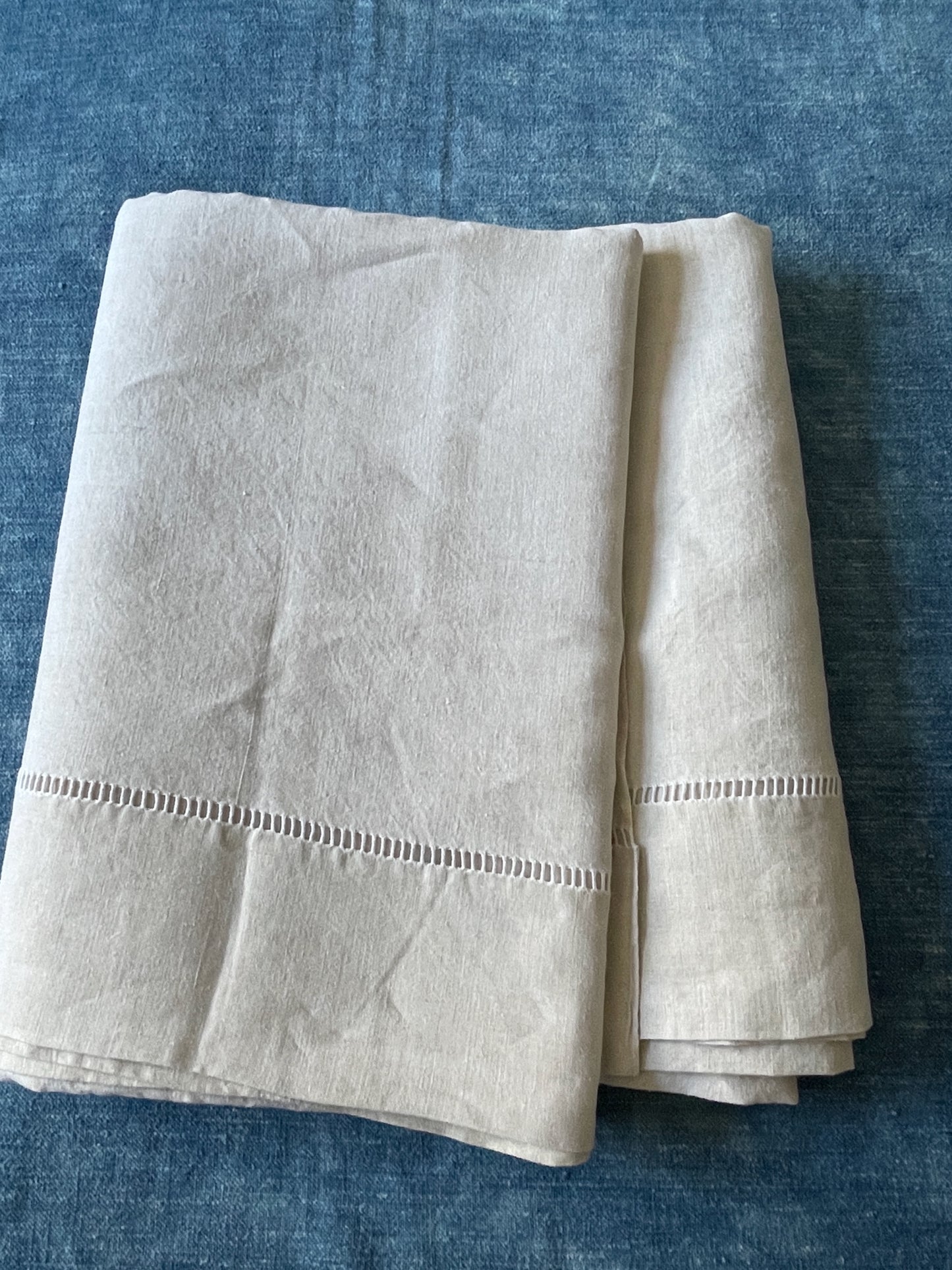 large antique french linen sheet cream linen drawn thread work border excellent condition