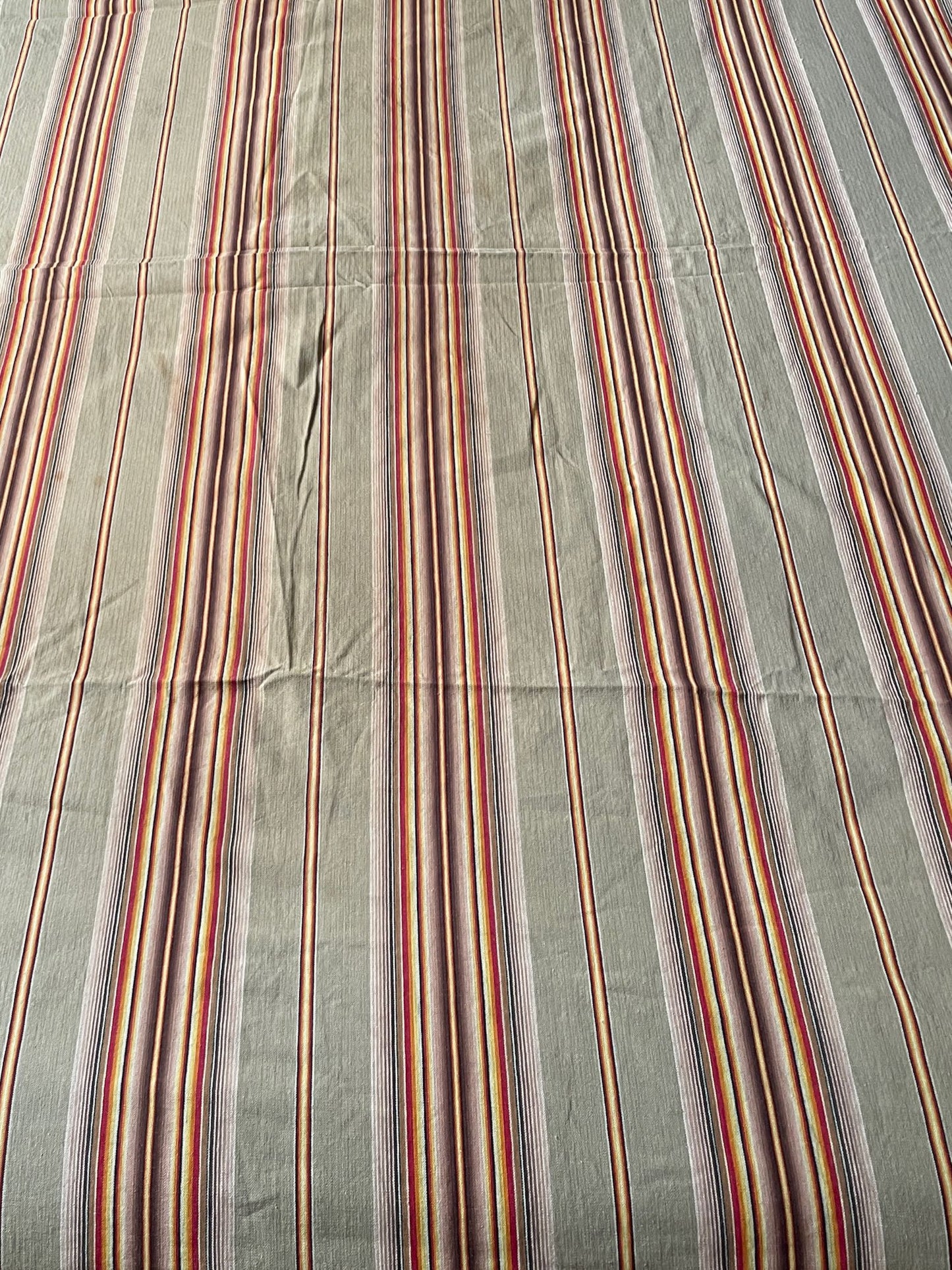 
                  
                    antique french stripe ticking beige orange red yellow striped upholstery fabric
                  
                